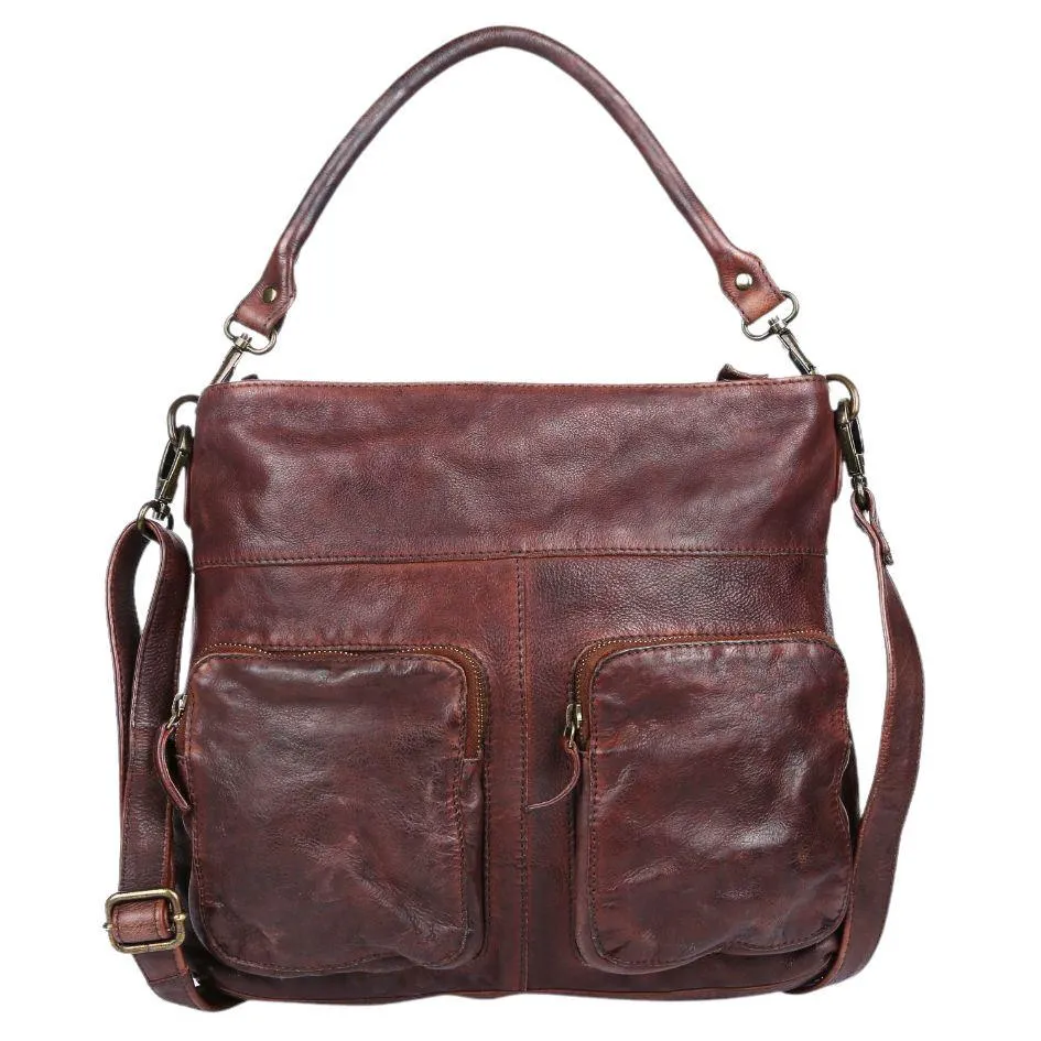 GABEE WASHED LEATHER MORLEY HOBO CROSSBODY BAG CHOCOLATE BROWN