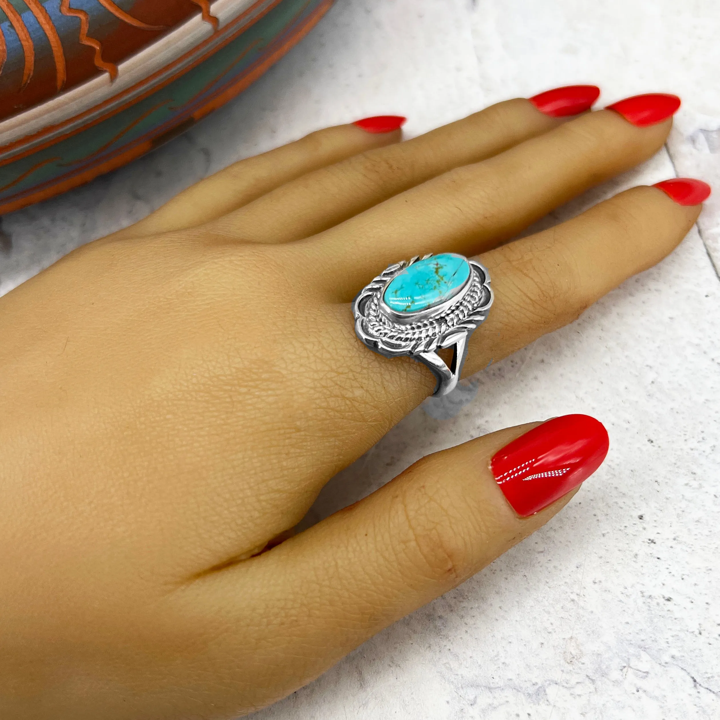 Genuine Sleeping Beauty Turquoise Ring, Size 8, Sterling Silver, Authentic Navajo Native American USA Handmade