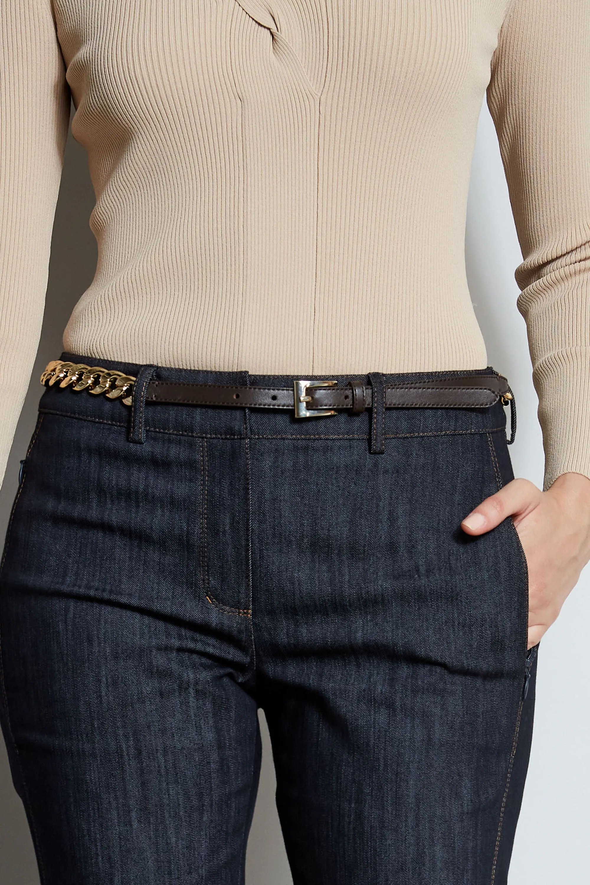 Gold Chain Belt - Coffee