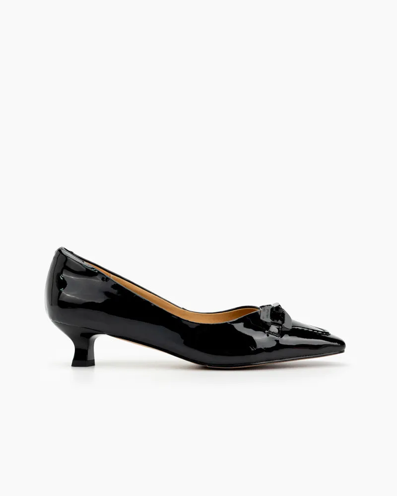 Horsebit Square Toe Low Kitten Heel Pumps