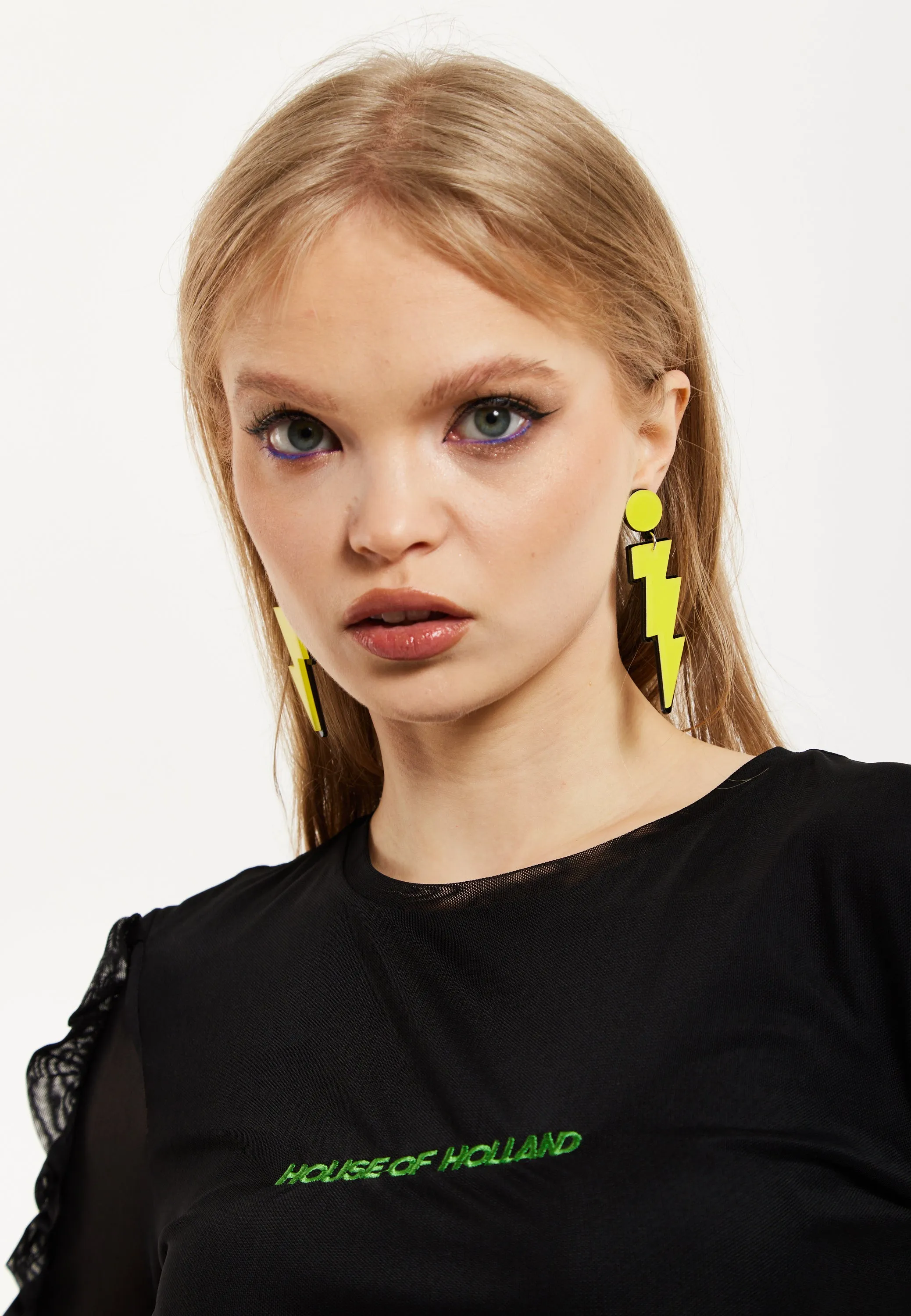 House of Holland Lightening Bolt Drop Style Earrings In Yellow