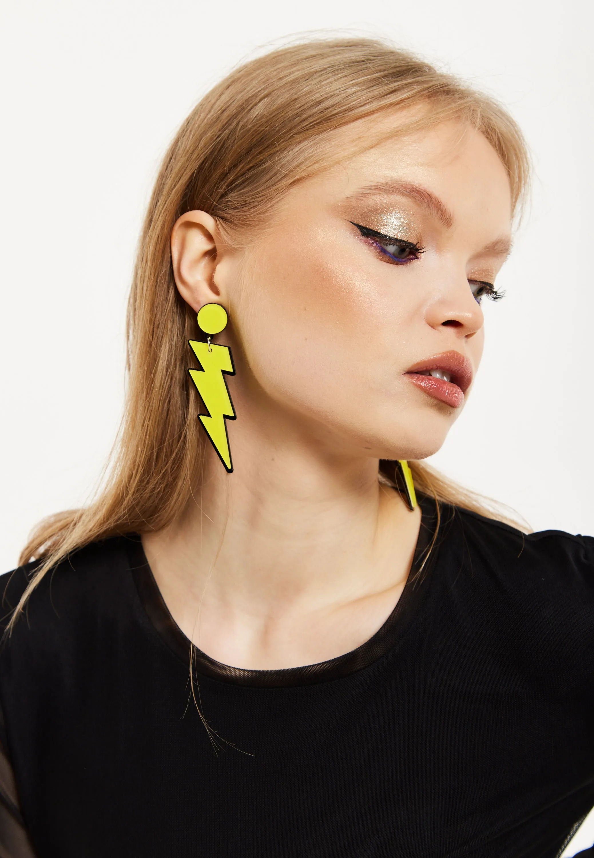 House of Holland Lightening Bolt Drop Style Earrings In Yellow