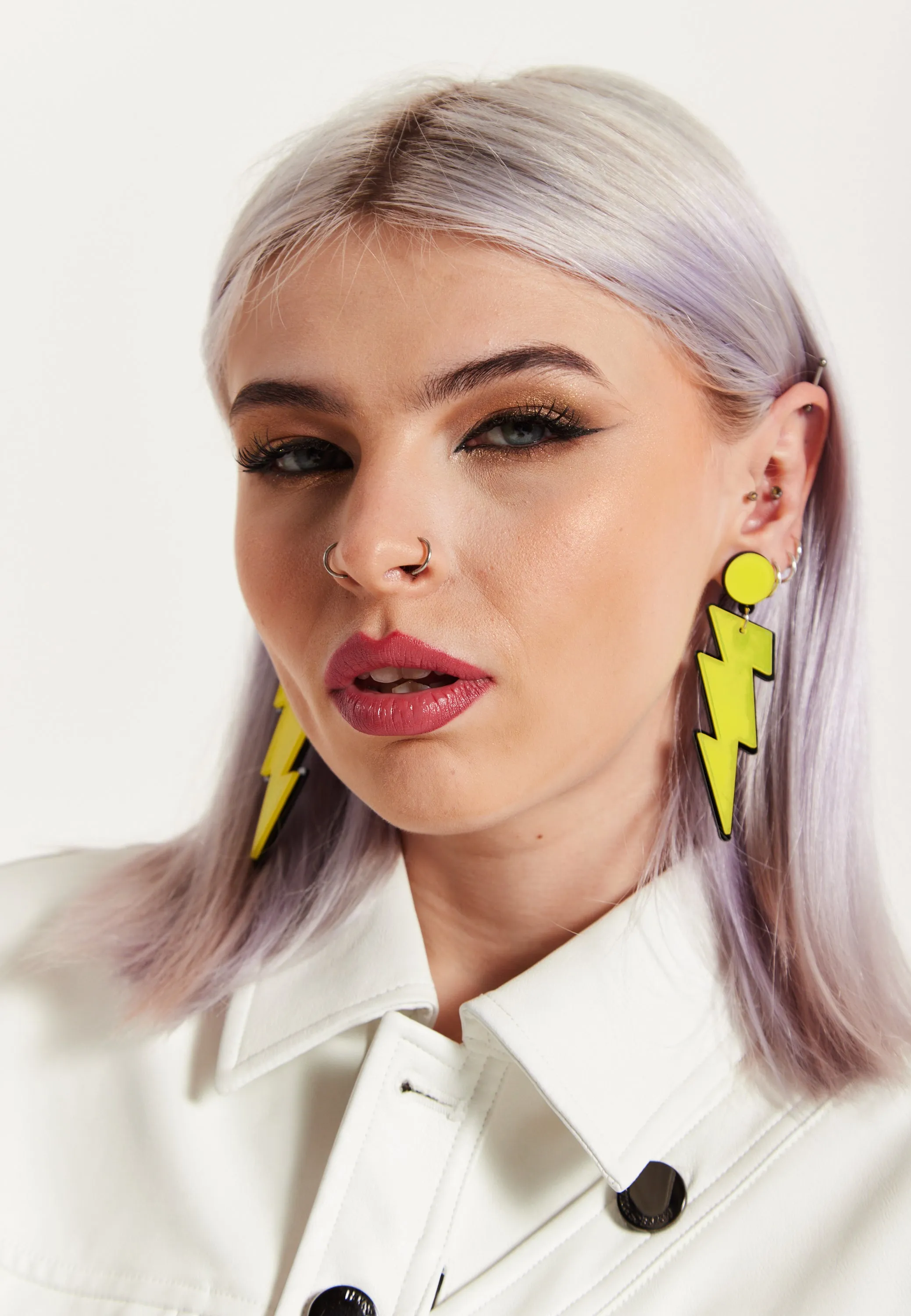 House of Holland Lightening Bolt Drop Style Earrings In Yellow