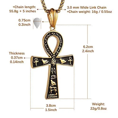 HZMAN Stainless Steel Large Ankh Cross Pendant