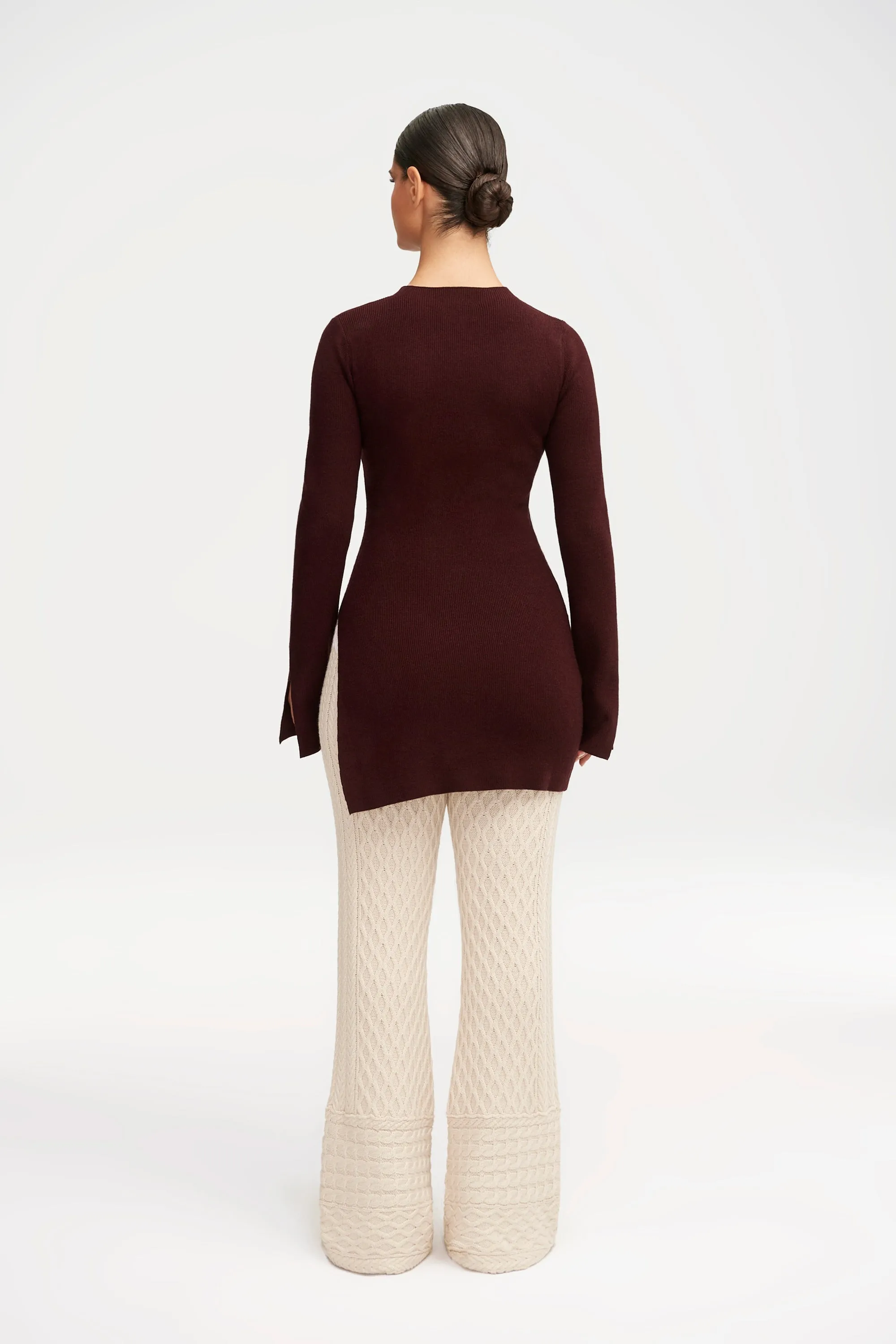 Inaya Ribbed Side Slit Top - Chocolate Plum