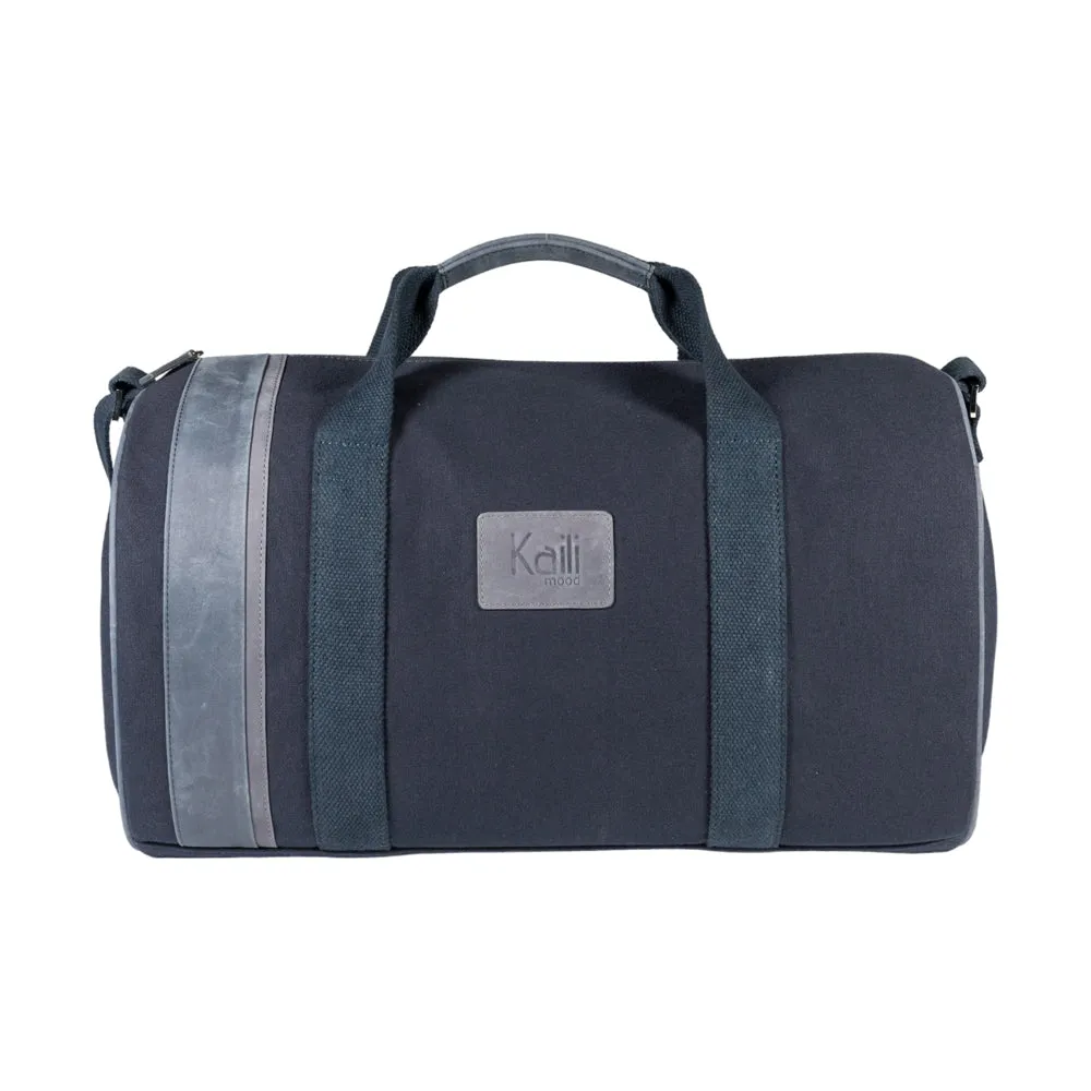 Kaili Mood Canvas and Leather Travel Duffle Bag Blue