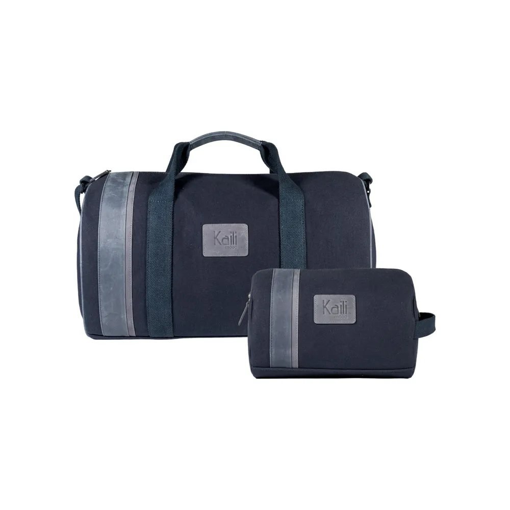 Kaili Mood Canvas and Leather Travel Duffle Bag Blue