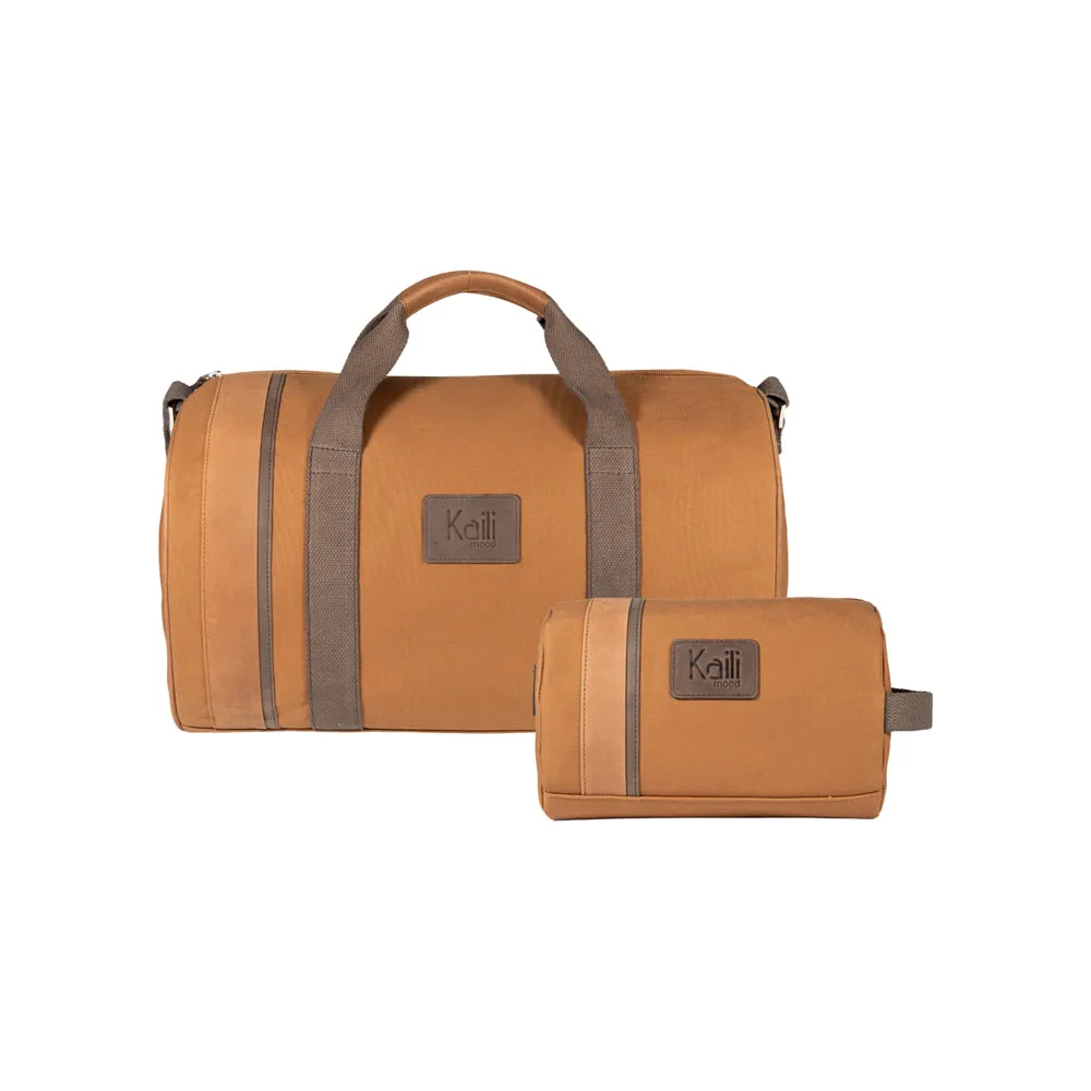 Kaili Mood Heritage Canvas Travel Duffle Bag Tan Brown