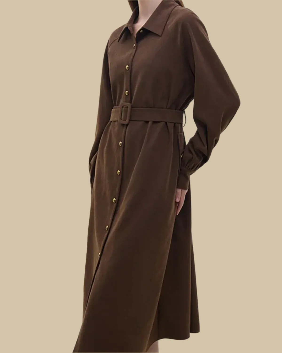 Margot Recycled Corduroy Belted Shirt Dress