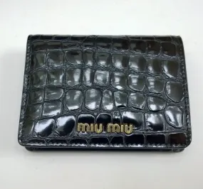 Miu Miu Black Patent Croc Embossed Wallet Card Holder Case Purse New