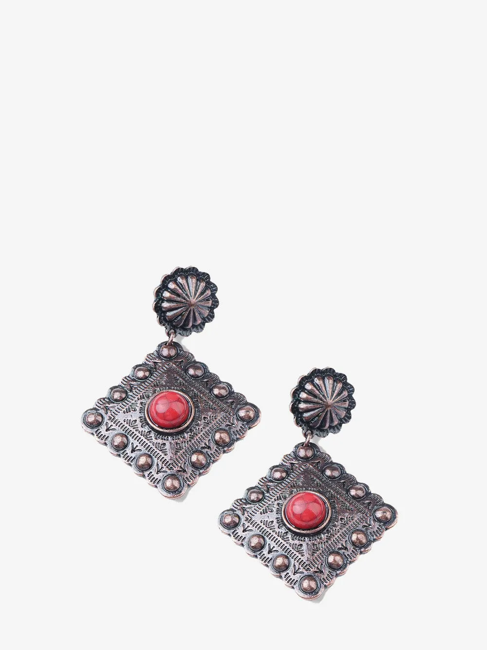 Montana West Red Stone Bronze Rhombus Earrings