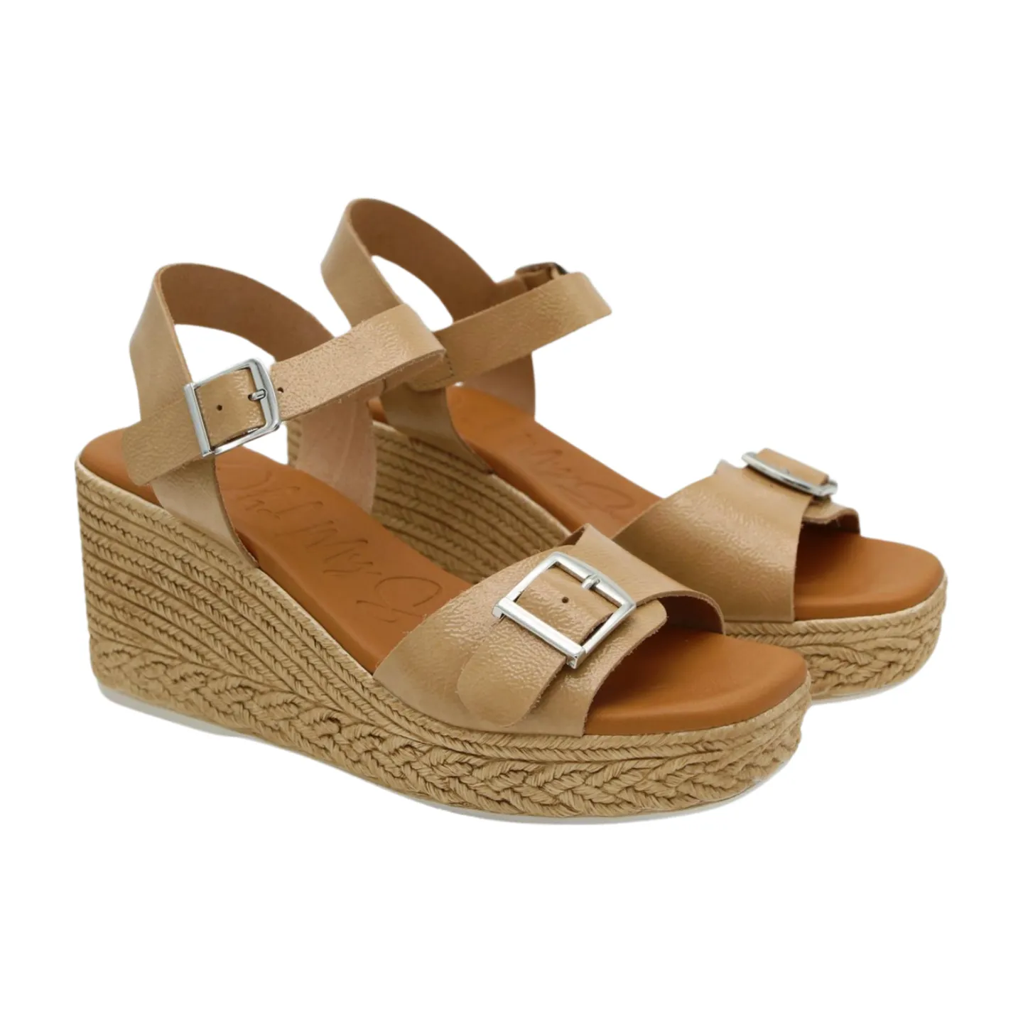 OH MY SANDALS Camel  Patent  High Wedge Sandal