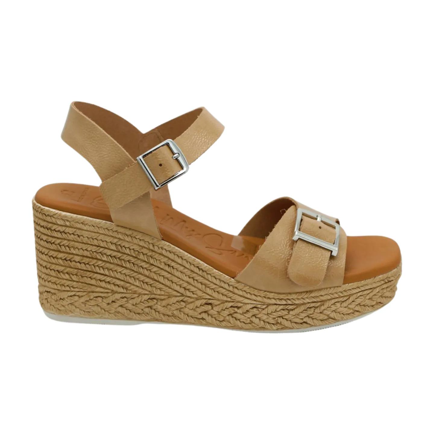 OH MY SANDALS Camel  Patent  High Wedge Sandal