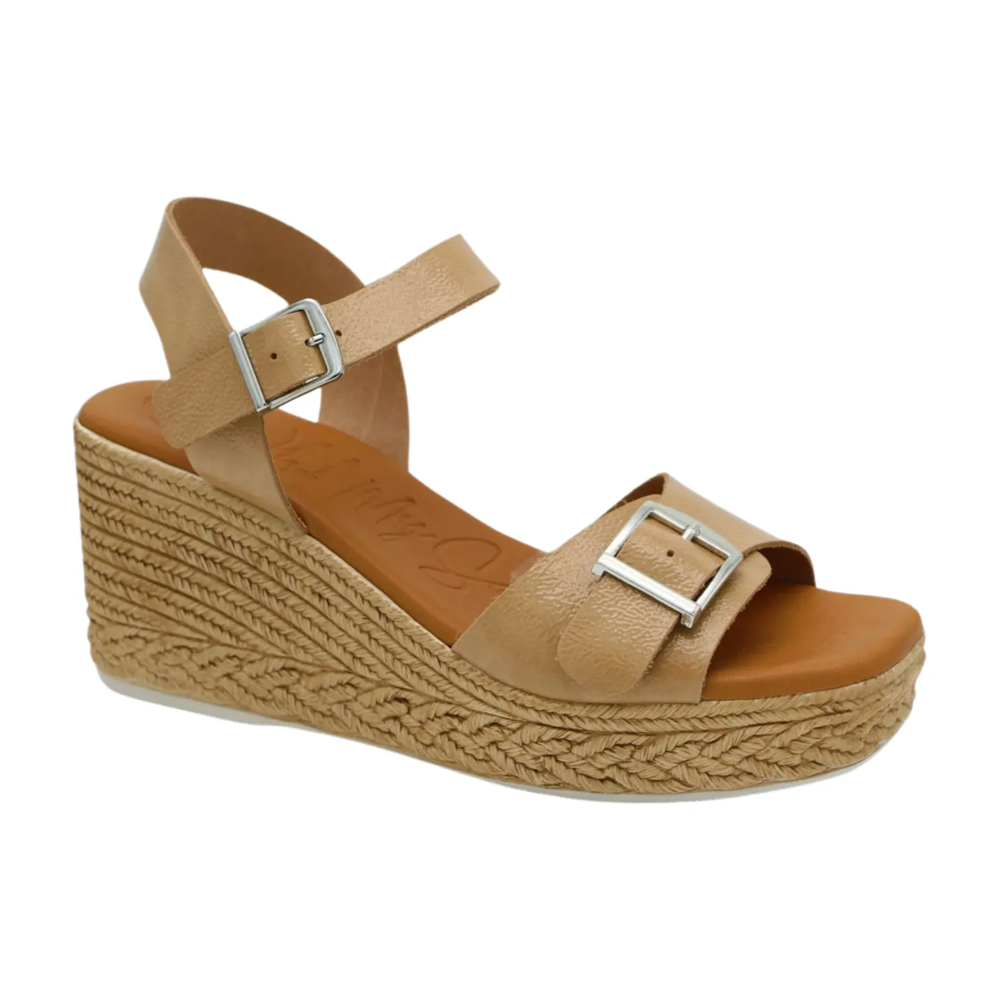 OH MY SANDALS Camel  Patent  High Wedge Sandal