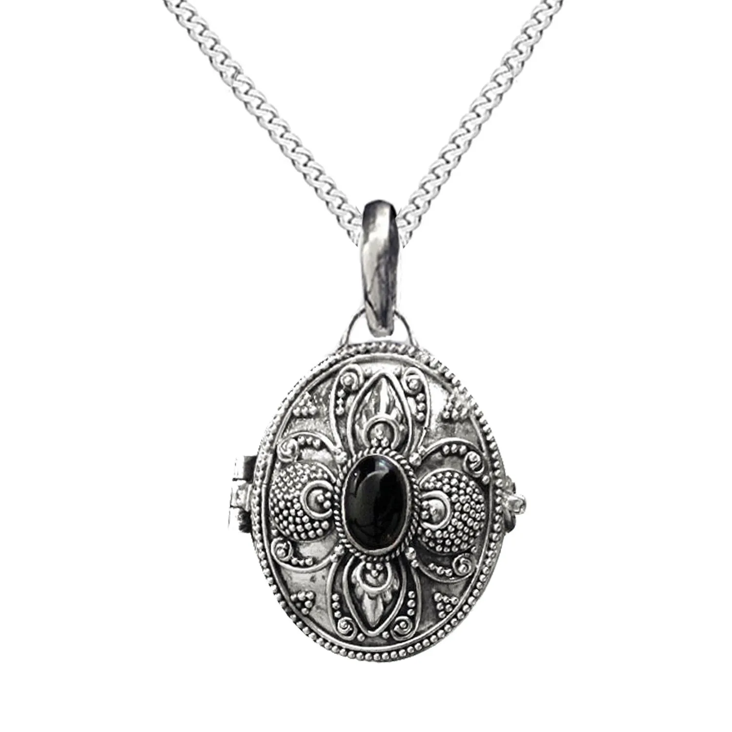 Onyx Locket, Victorian Gothic Pill Box Locket Necklace