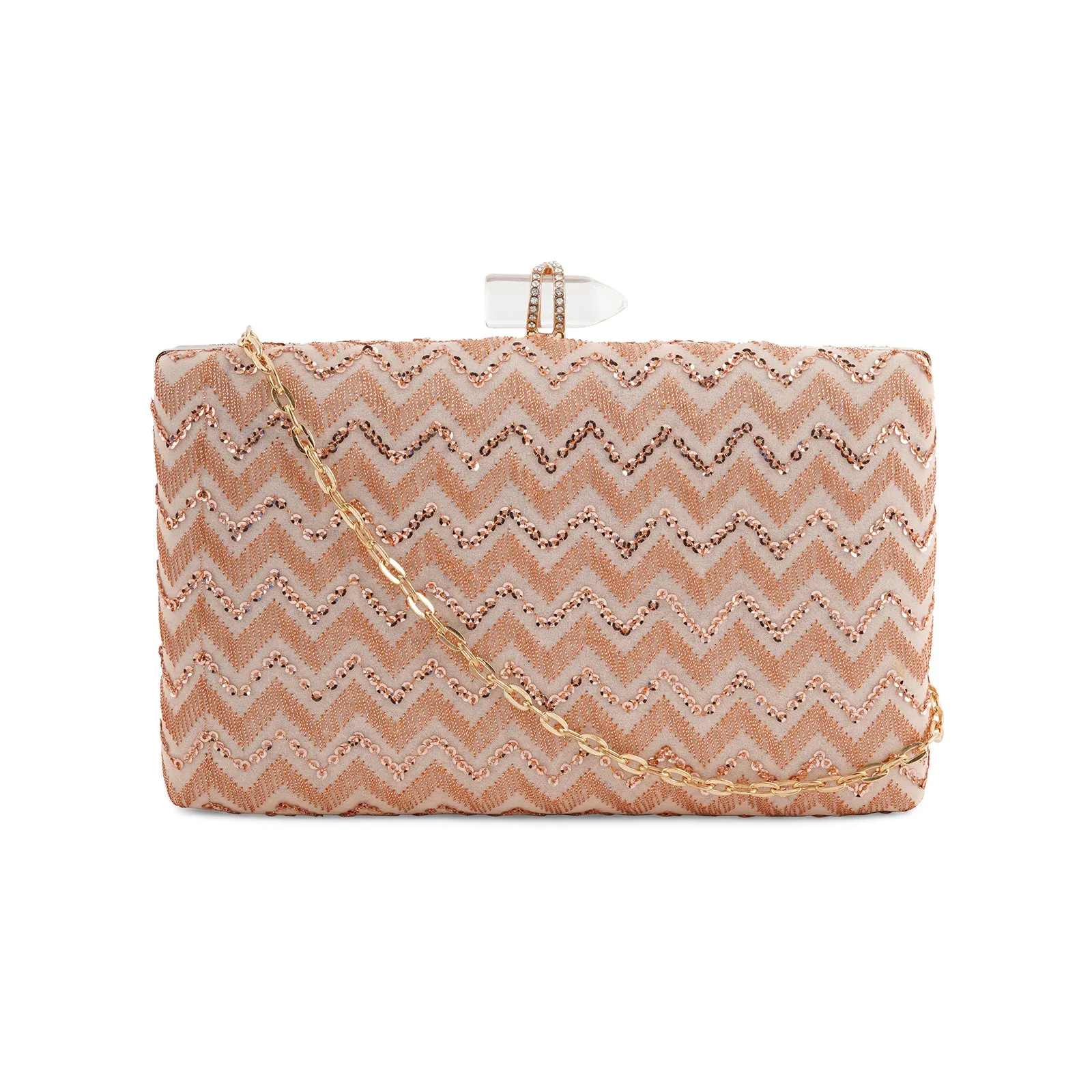 Party Wave Peach Sequin Embroidered Clutch