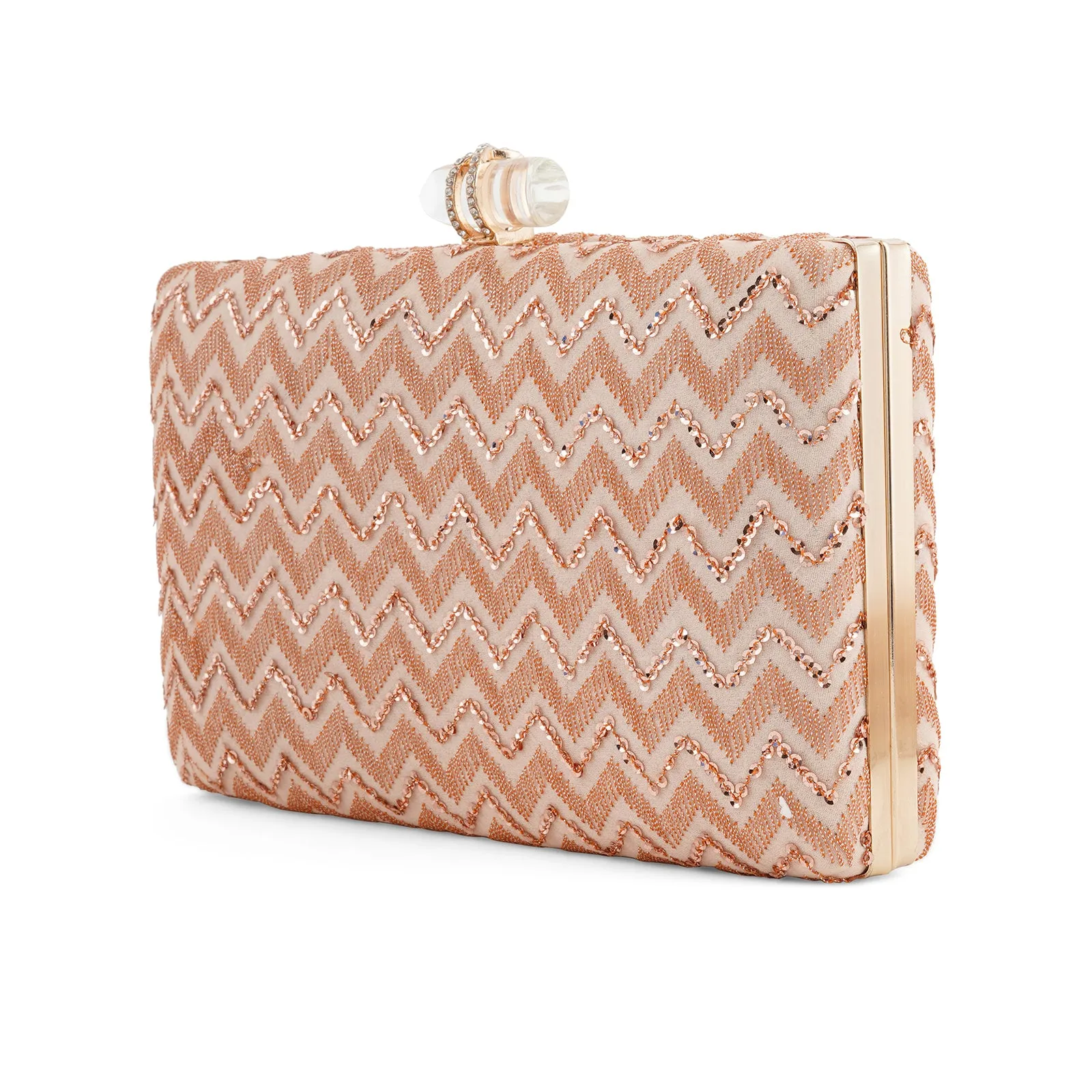 Party Wave Peach Sequin Embroidered Clutch