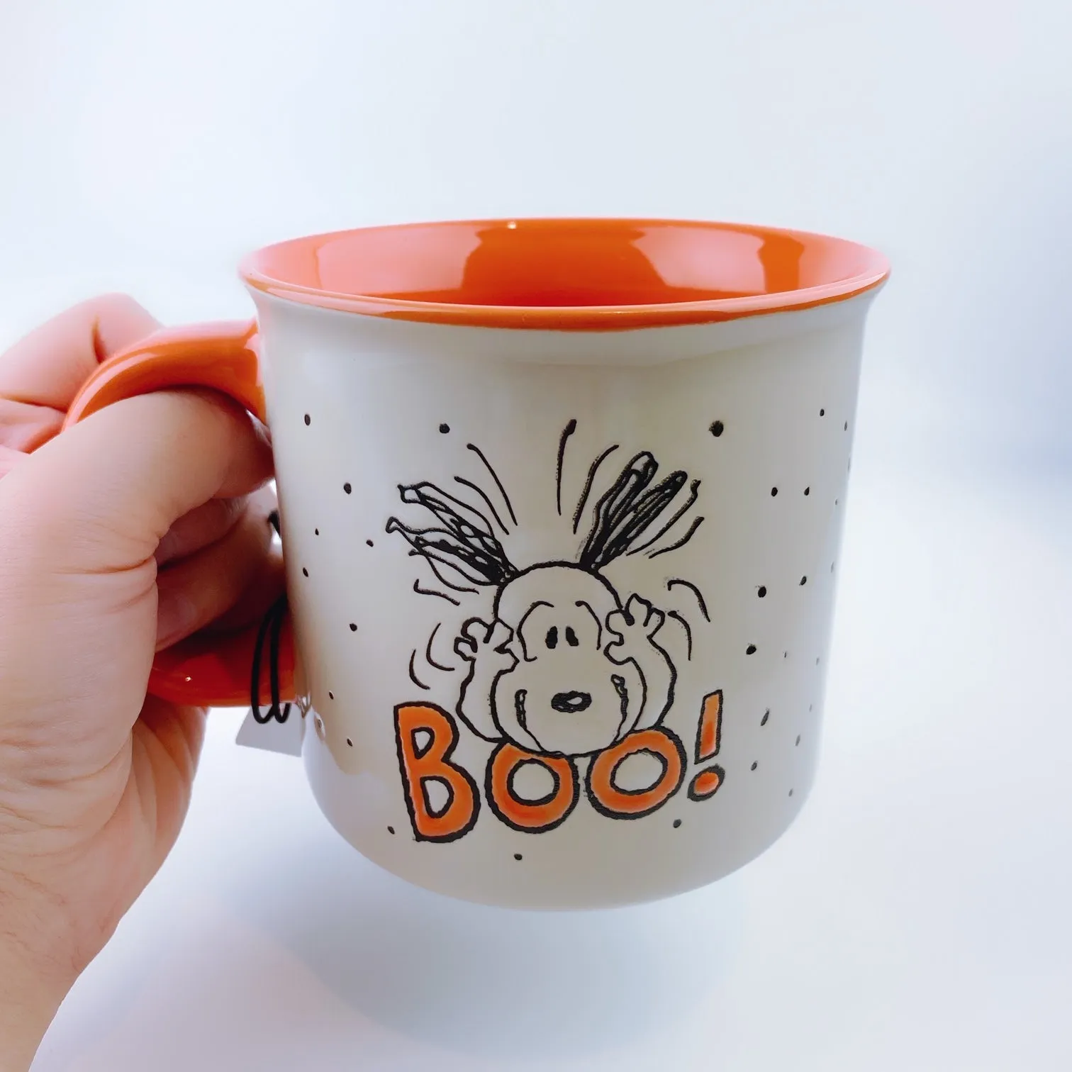 Peanuts Snoopy Freaking Out 'Boo' Large Mug 21 oz Orange