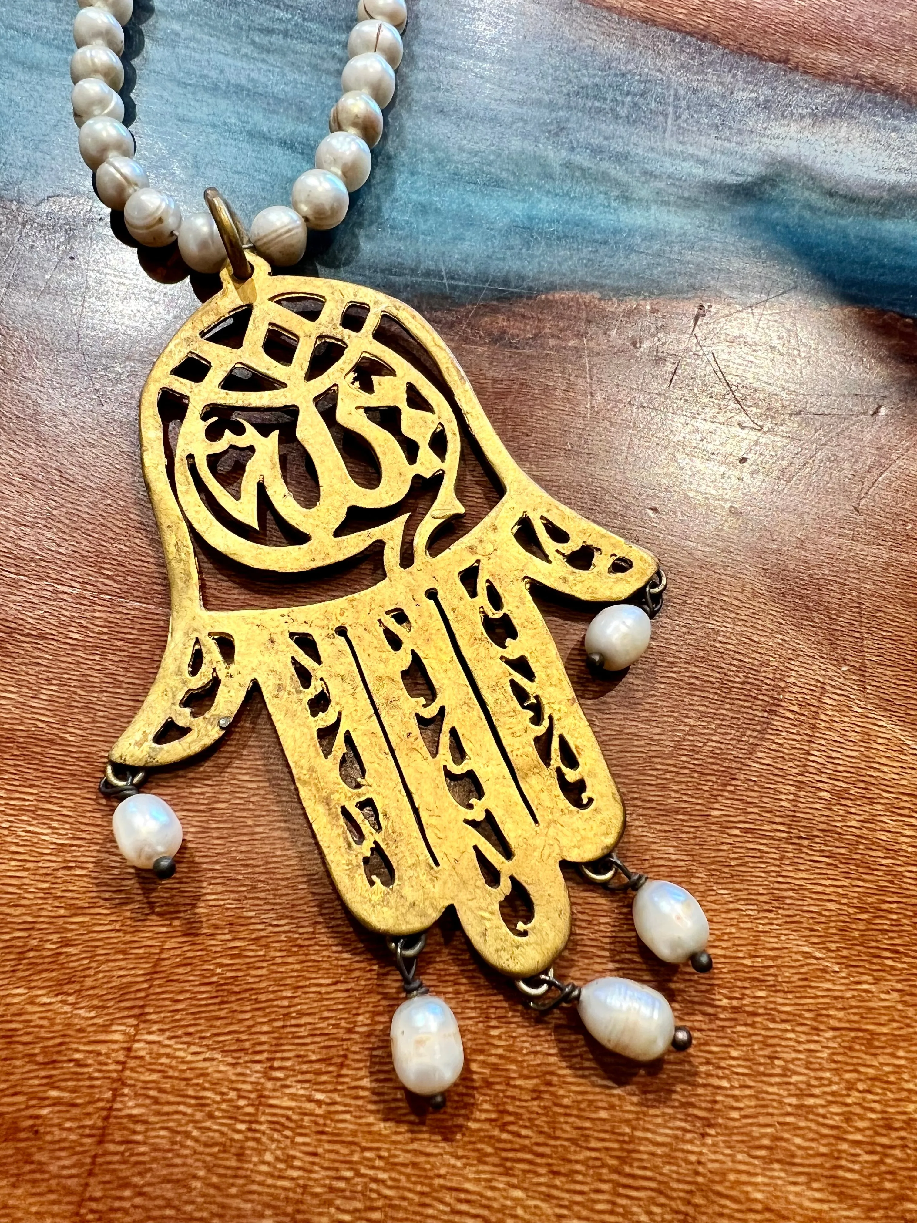 Pearl String Hamsa Necklace