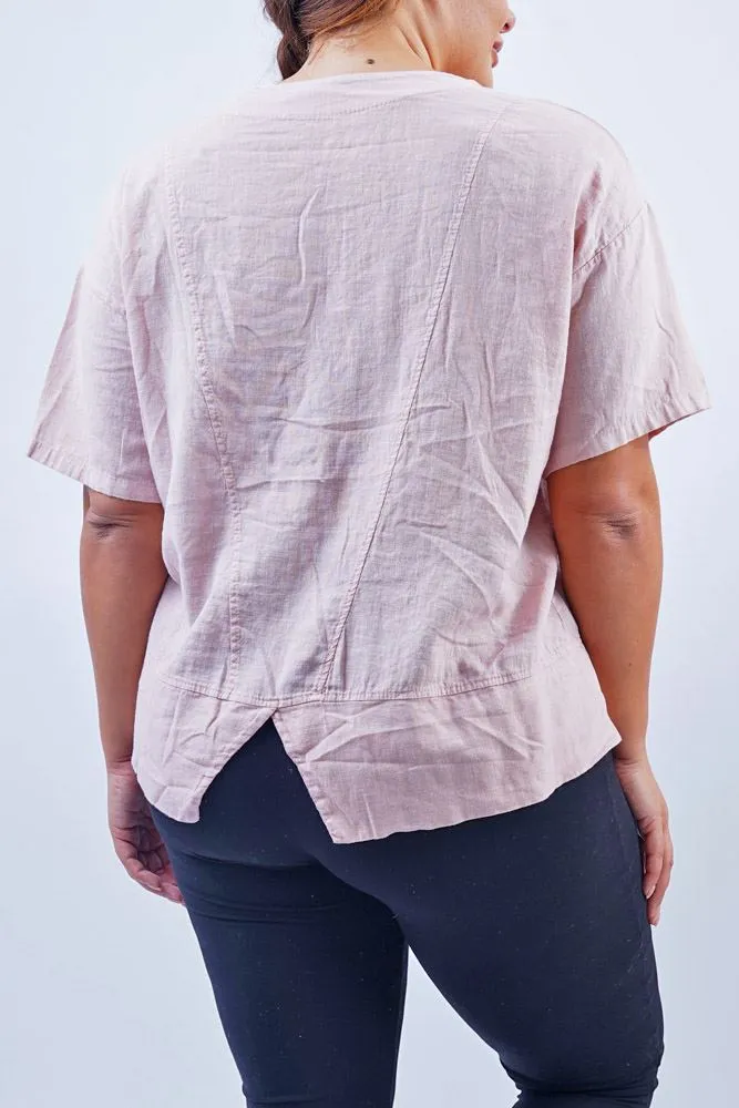 Plain Back Split Front Beaded Pocket Top