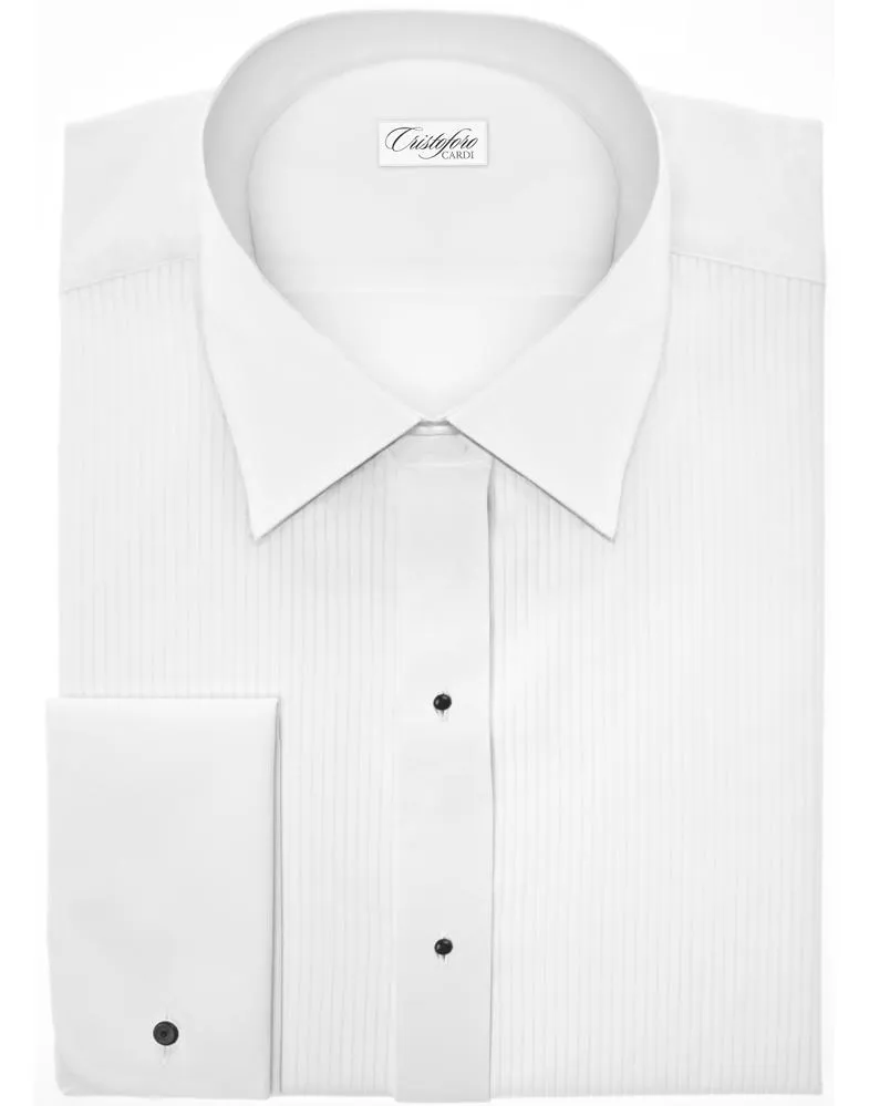 "Dominic" White Swiss Pleat Laydown Tuxedo Shirt