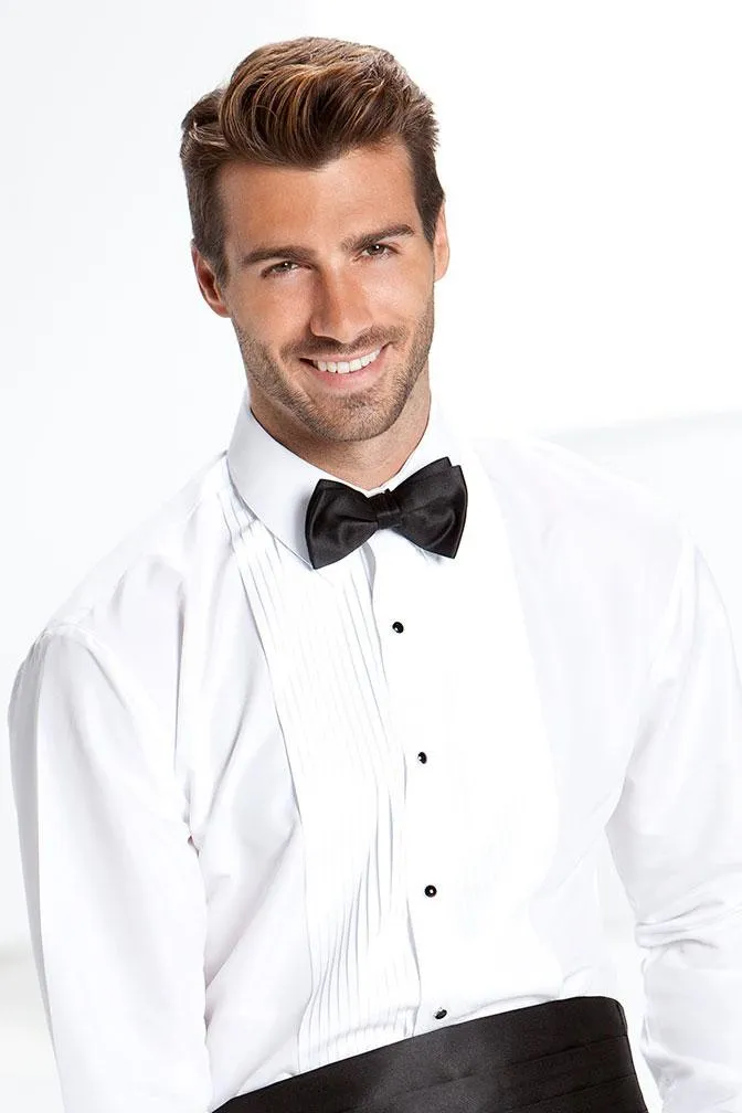 "Enzo" White Pleated Laydown Tuxedo Shirt