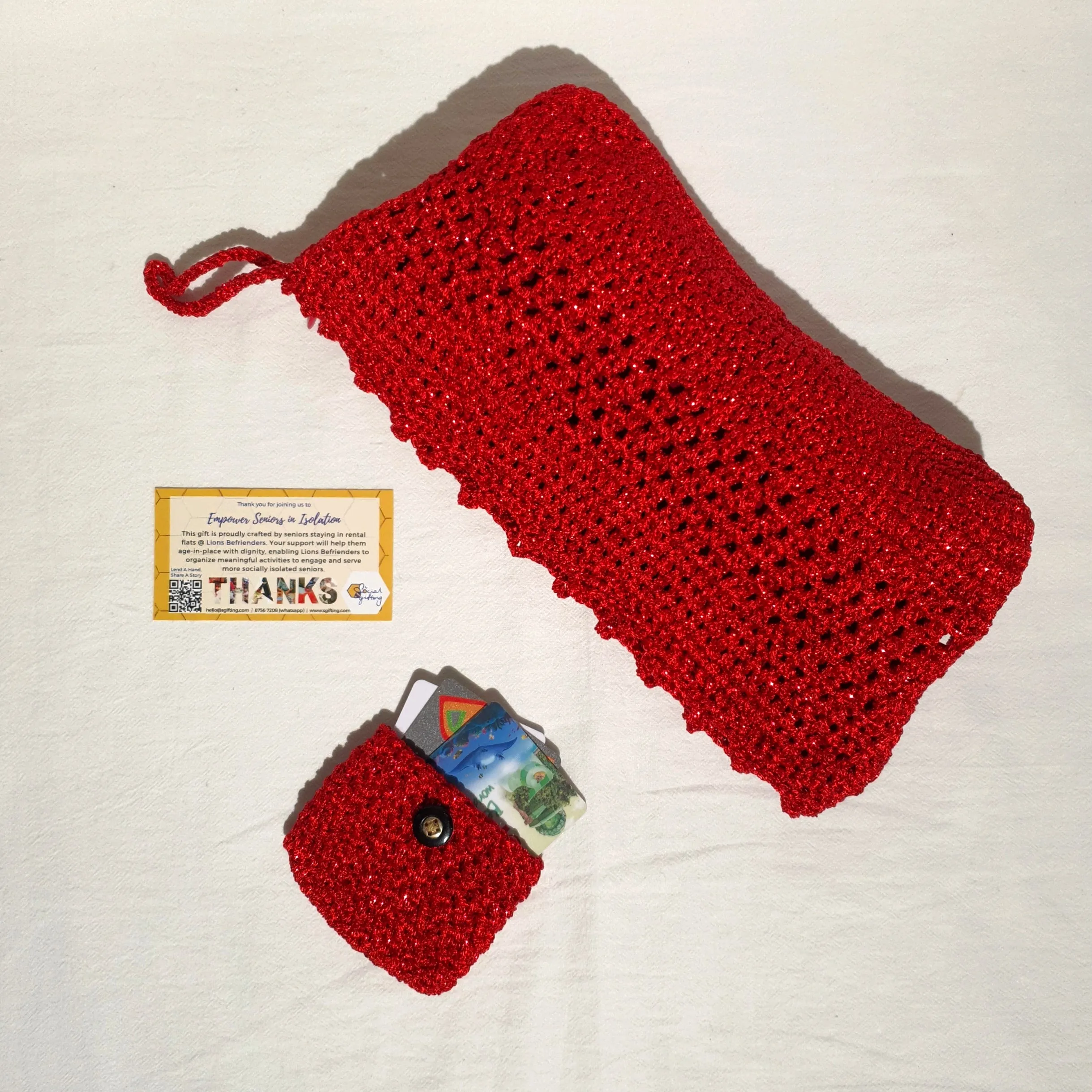 Red Hand Crocheted Zip Clutch and Cardholder Set