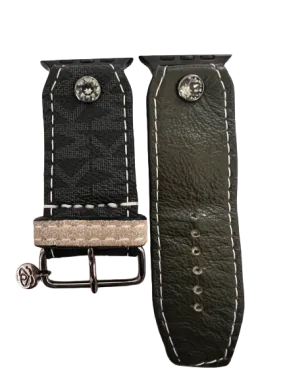 ReSpark*l - Upcycled Black Michael Kors with Olive With Shimmer Camo Sleek Sivella Watchband (Size 2, Apple Watch 42-49mm)