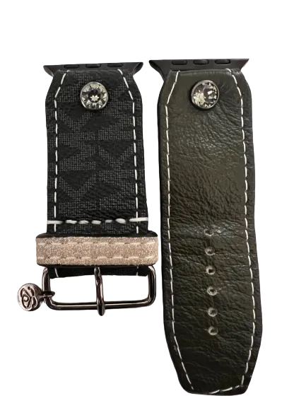 ReSpark*l - Upcycled Black Michael Kors with Olive With Shimmer Camo Sleek Sivella Watchband (Size 2, Apple Watch 42-49mm)