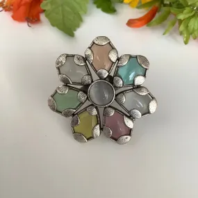 Salvanity German Silver Rainbow Flower Adjustable Finger Ring