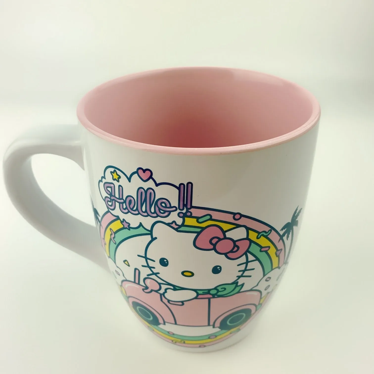 Sanrio Hello Kitty Driving Rainbow on Sprinkle Tall Big Mug - Pink