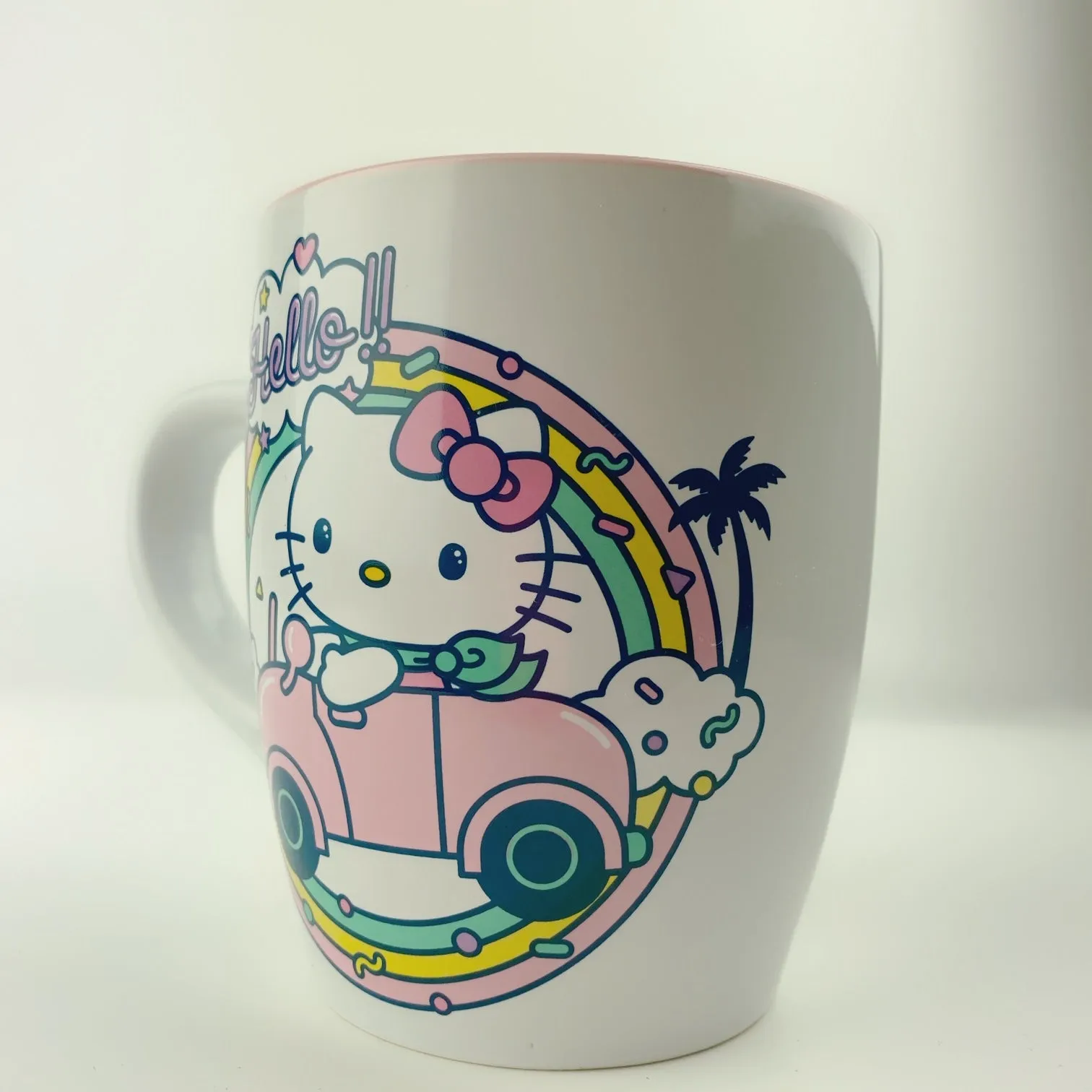 Sanrio Hello Kitty Driving Rainbow on Sprinkle Tall Big Mug - Pink