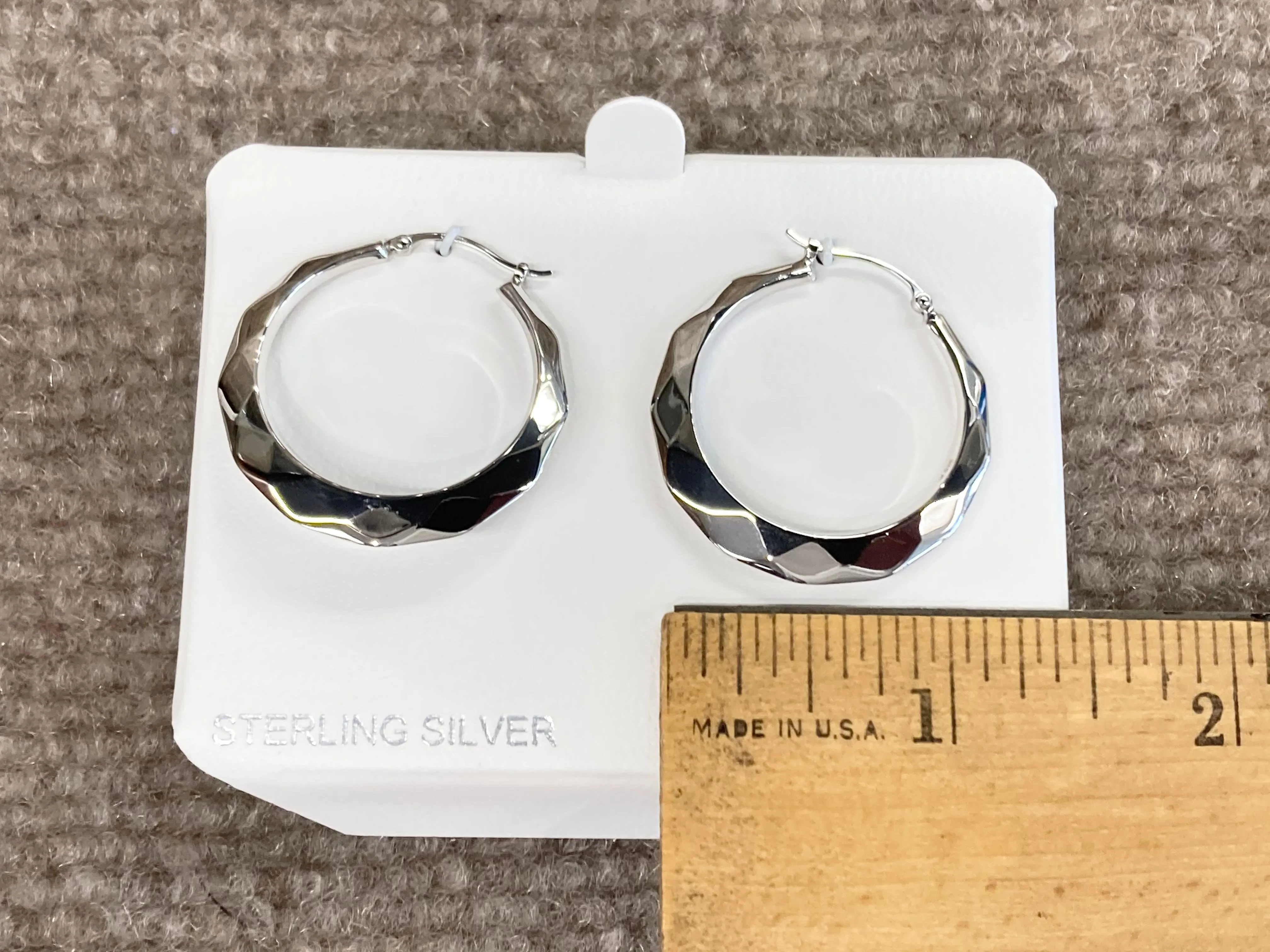 Silver Facet Cut Silver Hoop Earrings