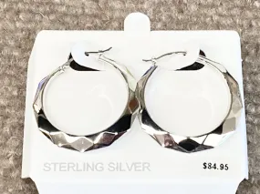 Silver Facet Cut Silver Hoop Earrings