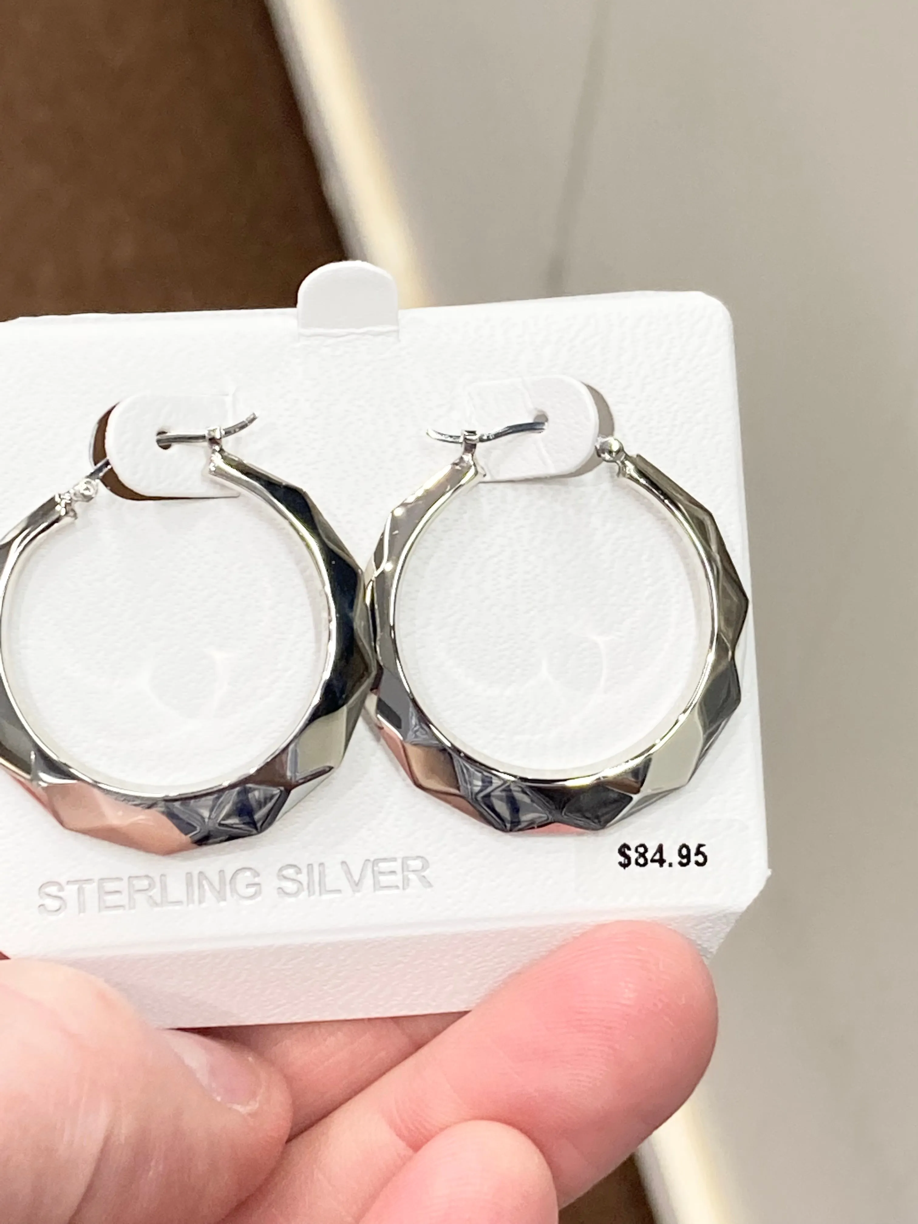 Silver Facet Cut Silver Hoop Earrings