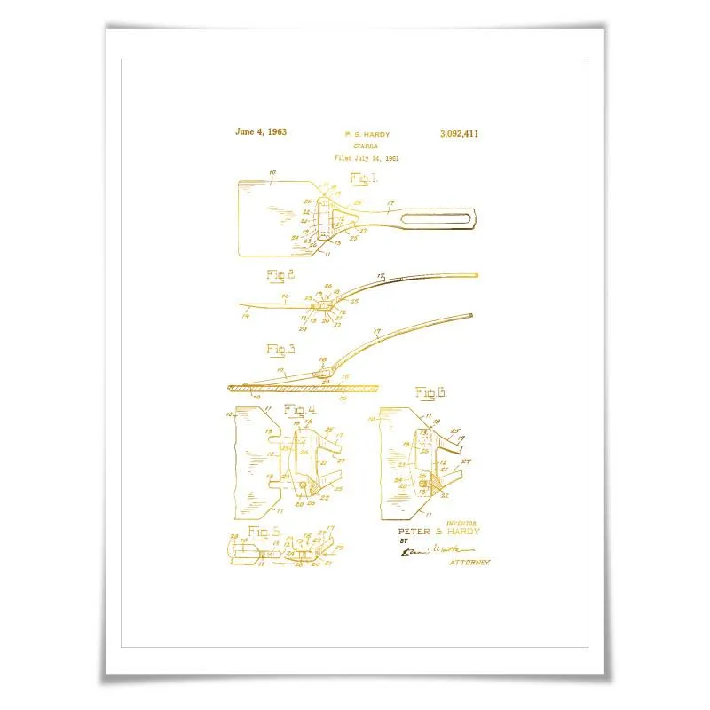 Spatula Patent Drawing Illustration Gold Foil Art Print. 7 Foil Colours. Vintage Poster Cooking Baking Kitchen Chef