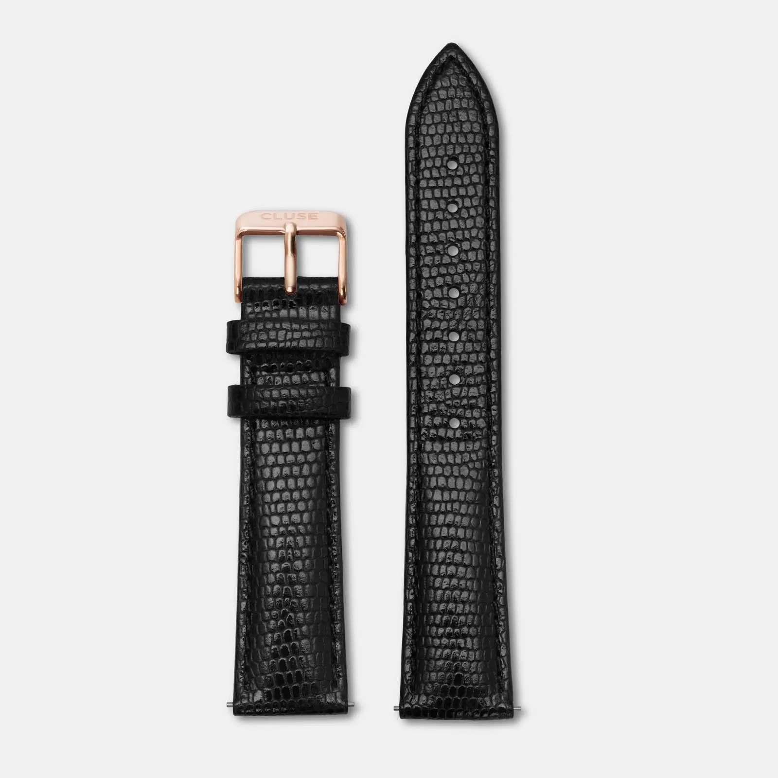 Strap 18 mm Leather Black Lizard, Rose Gold Colour