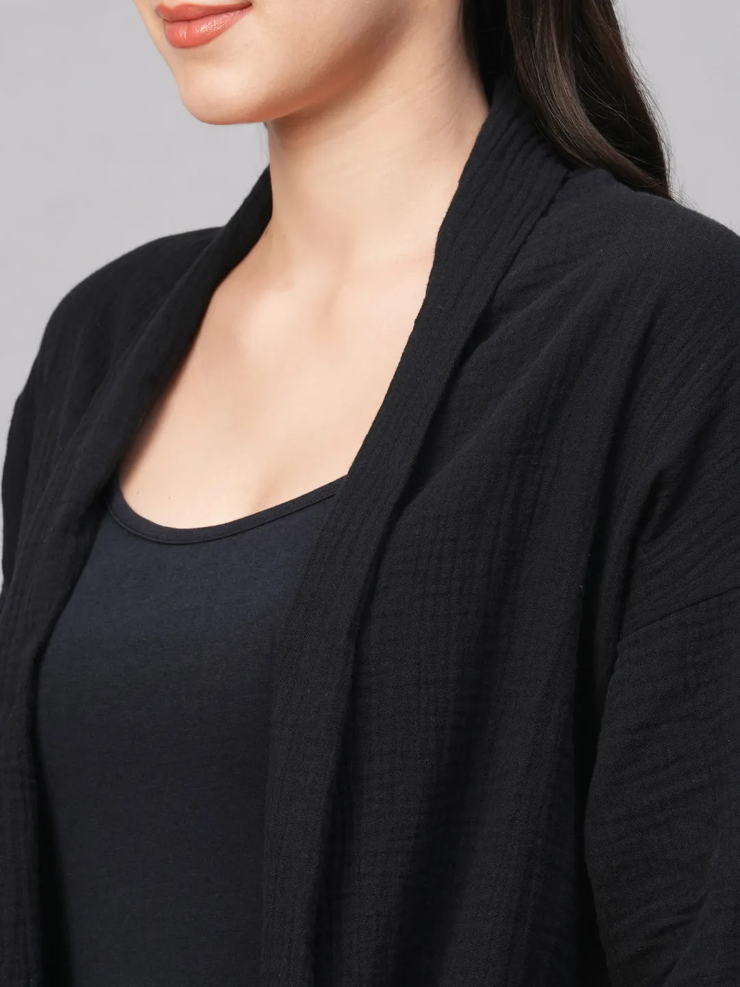 Women's Black Cotton Regular Fit Shrug