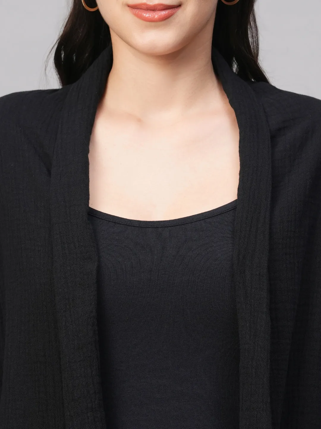 Women's Black Cotton Regular Fit Shrug