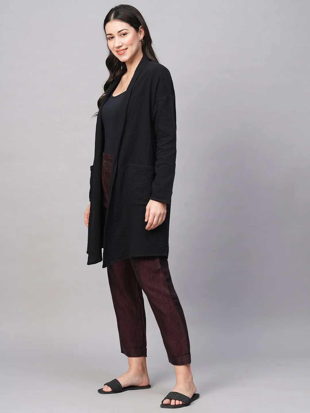 Women's Black Cotton Regular Fit Shrug