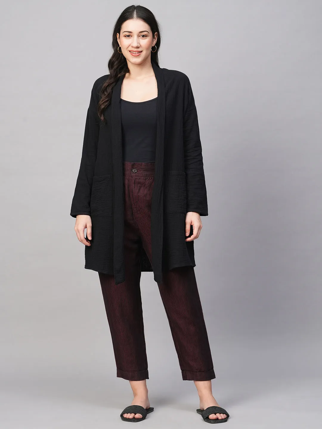 Women's Black Cotton Regular Fit Shrug