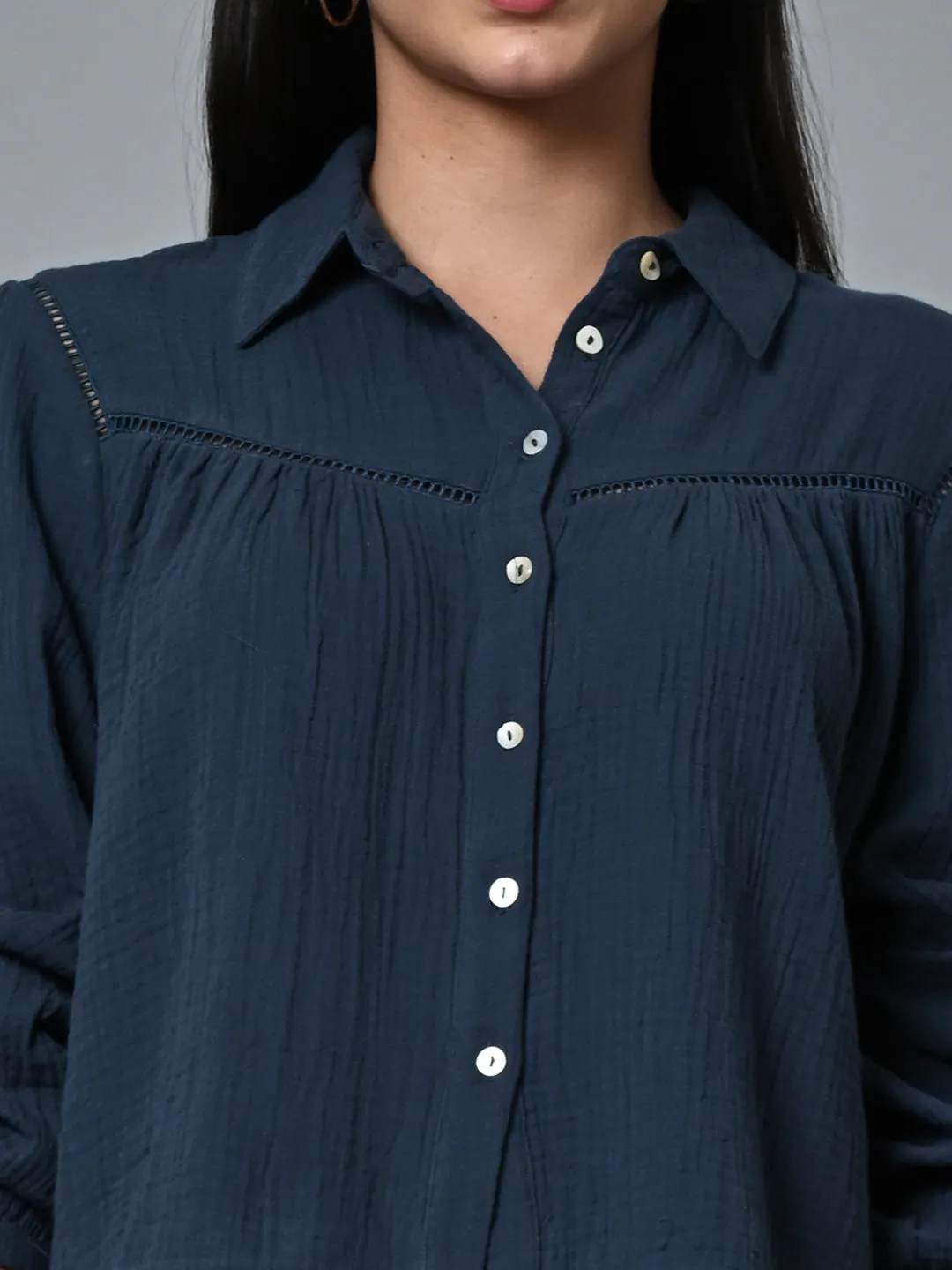 Women's Blue Cotton Regular Fit Blouse