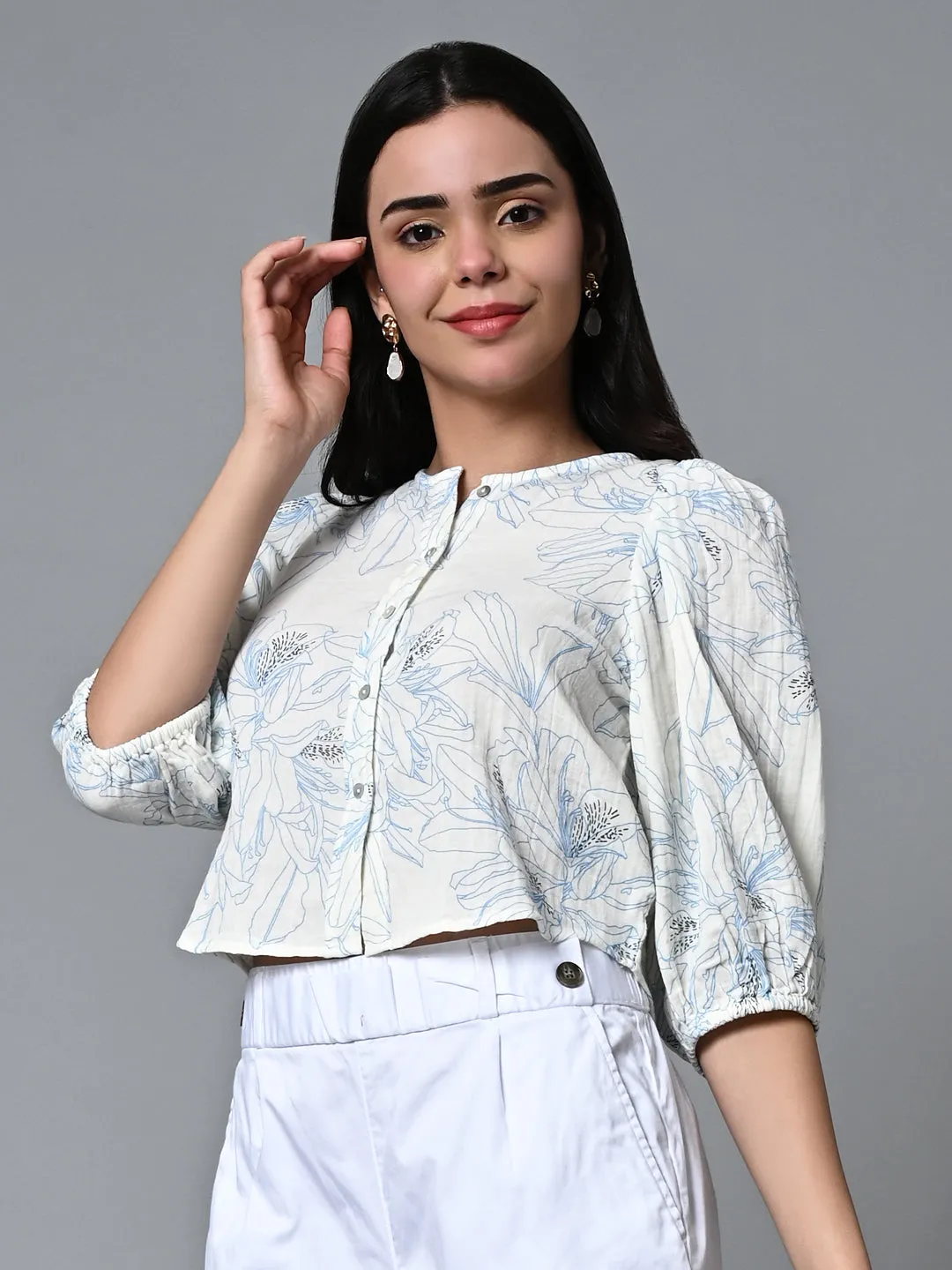 Women's Blue Cotton Regular Fit Blouse