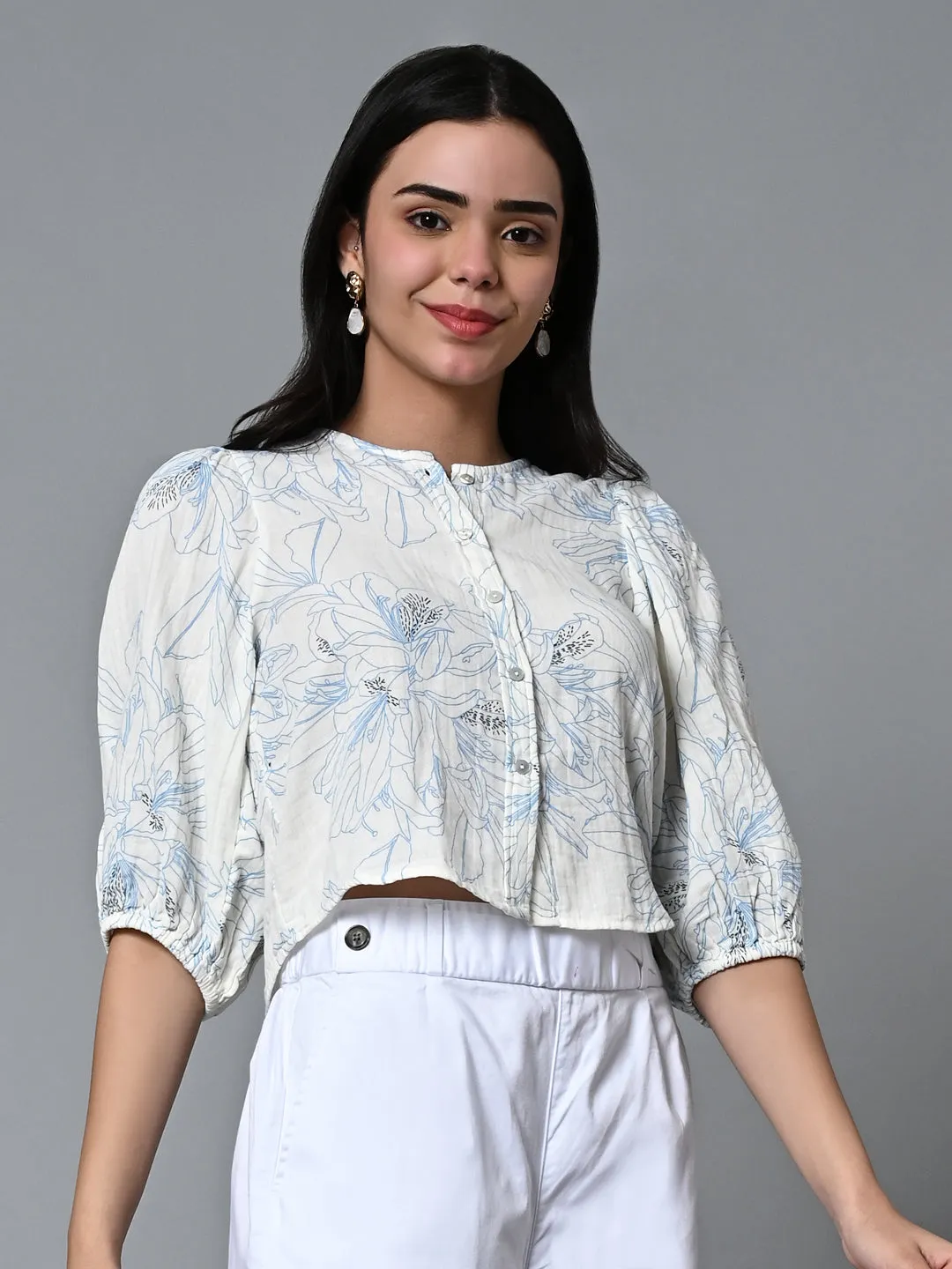 Women's Blue Cotton Regular Fit Blouse