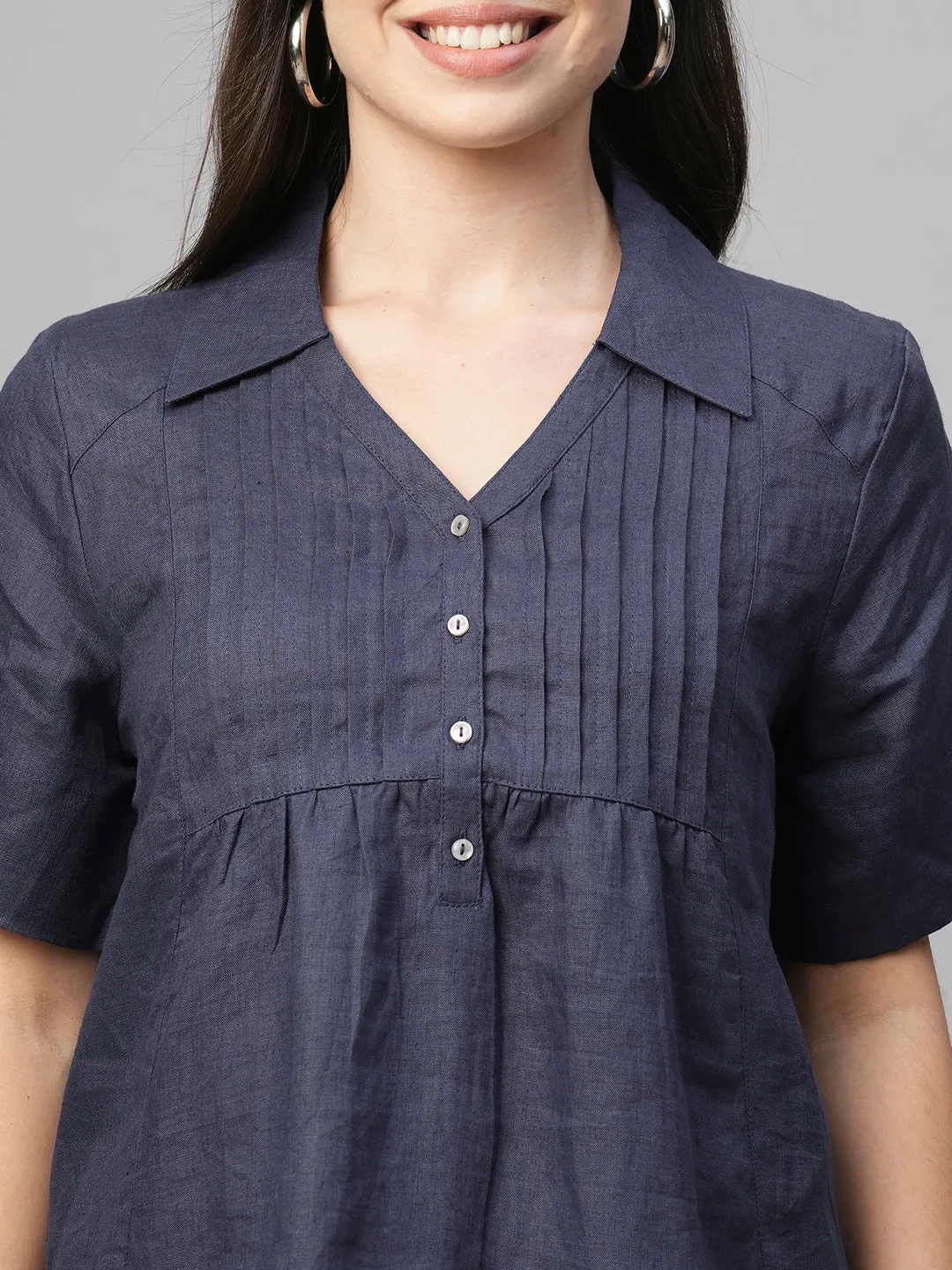 Women's Purple Linen Regular Fit Blouse