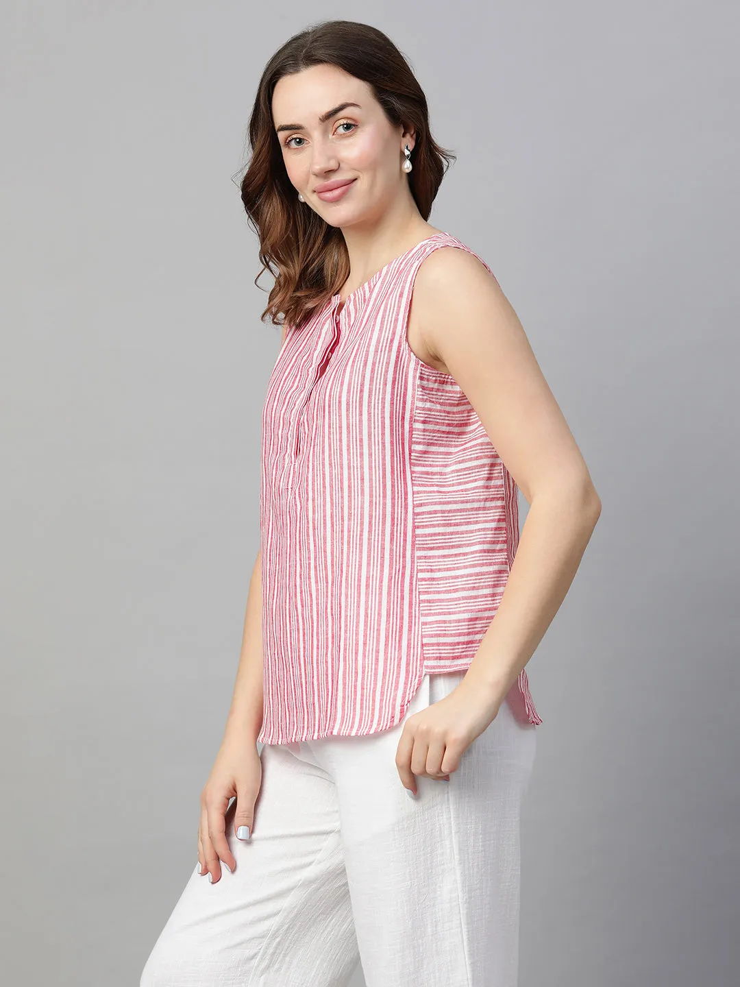 Women's Red Linen Regular Fit Blouse