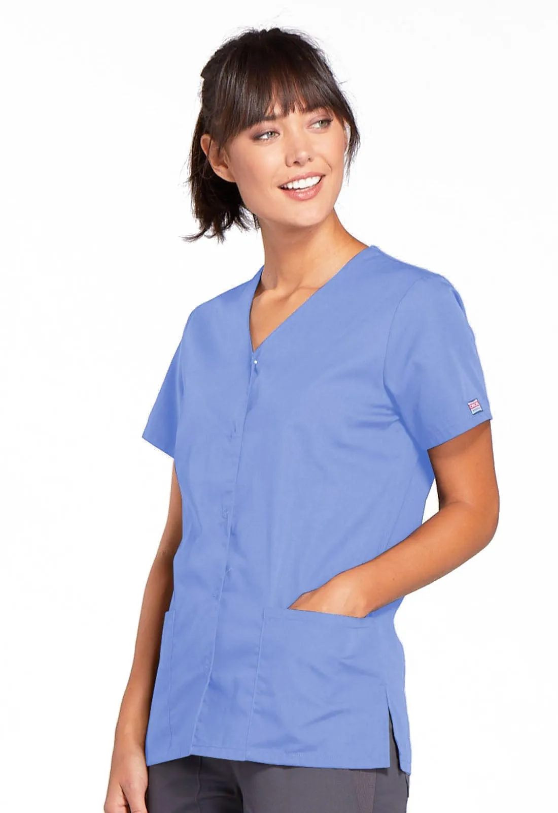 WW Originals Snap Front V-Neck Womens Scrub Top 4770