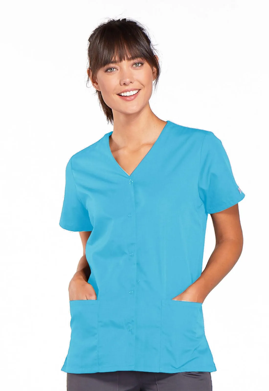 WW Originals Snap Front V-Neck Womens Scrub Top 4770