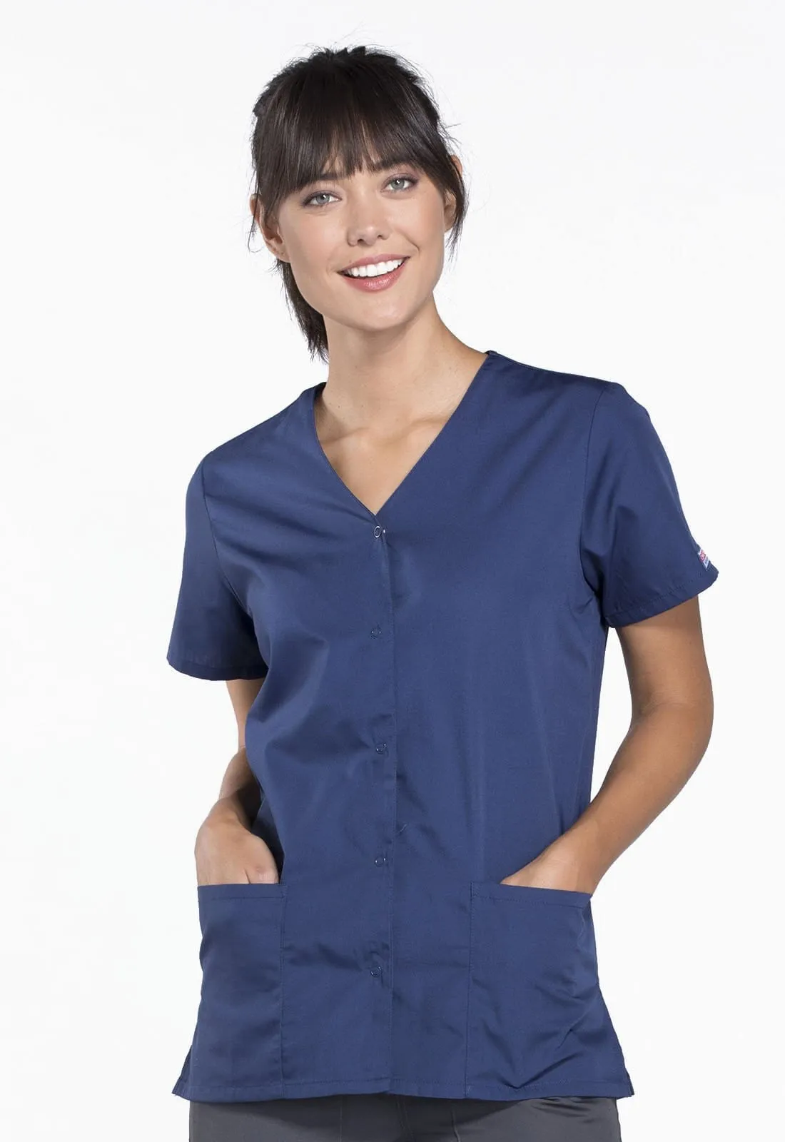 WW Originals Snap Front V-Neck Womens Scrub Top 4770