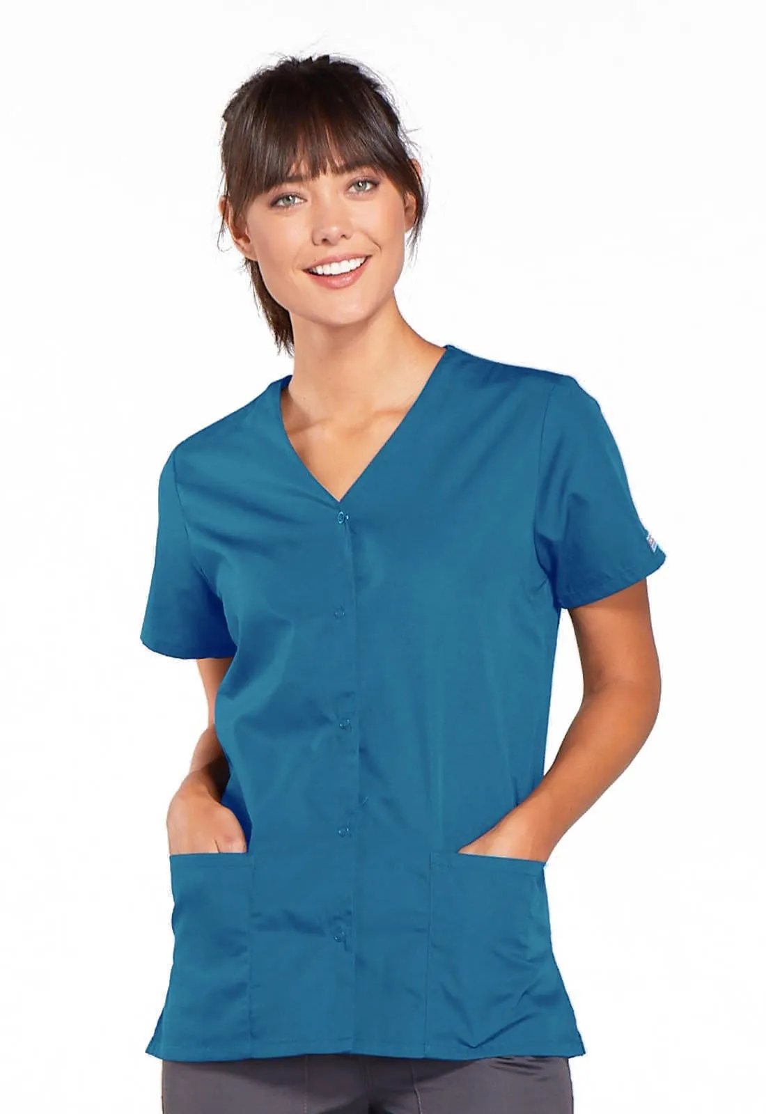 WW Originals Snap Front V-Neck Womens Scrub Top 4770